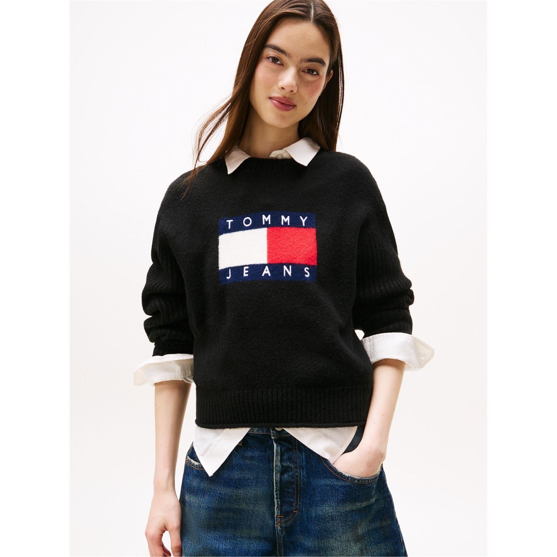 Tommy Jeans Flag Graphic Crew Neck Long Sleeve Sweater