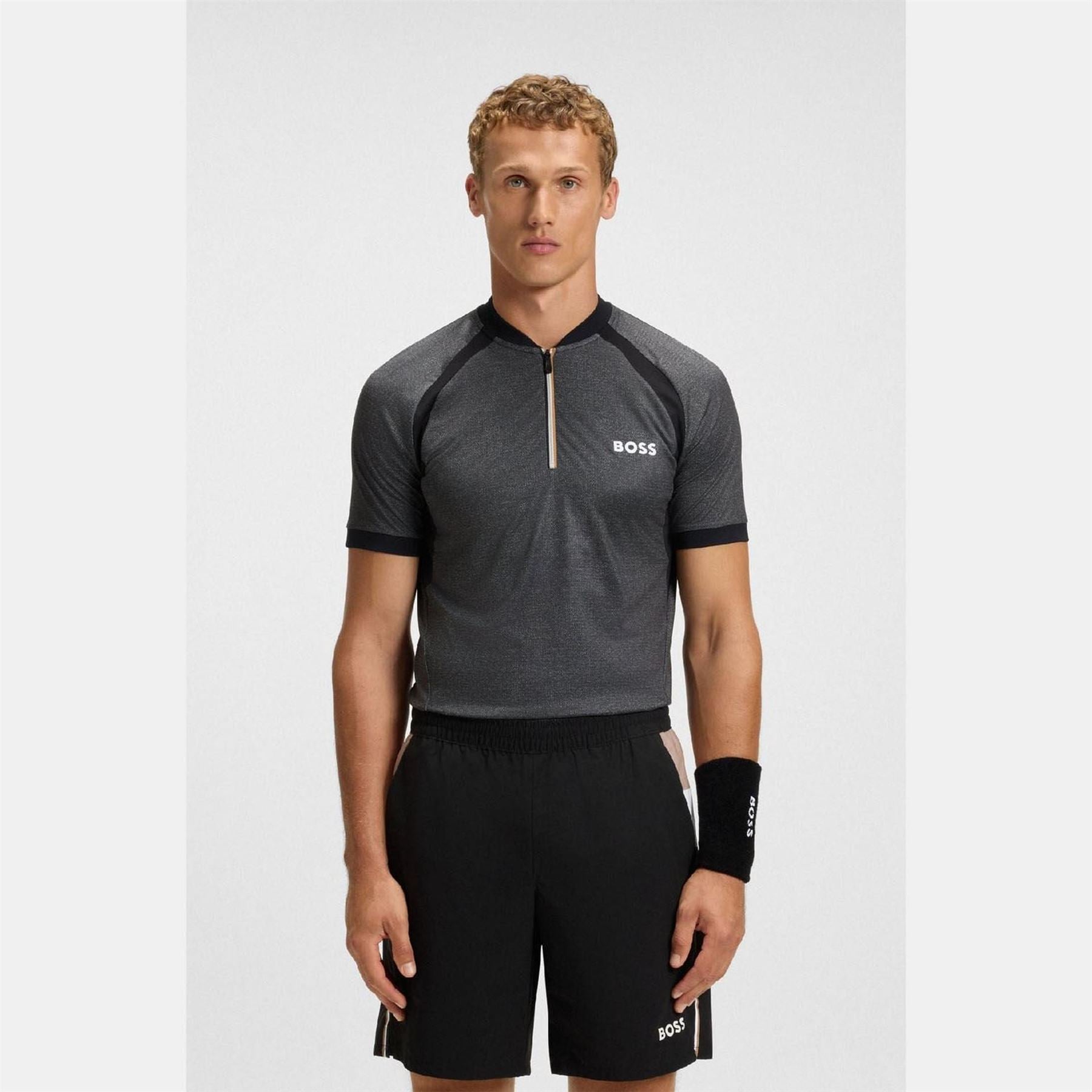Boss Matchball Zip Neck Mesh Polo Shirt