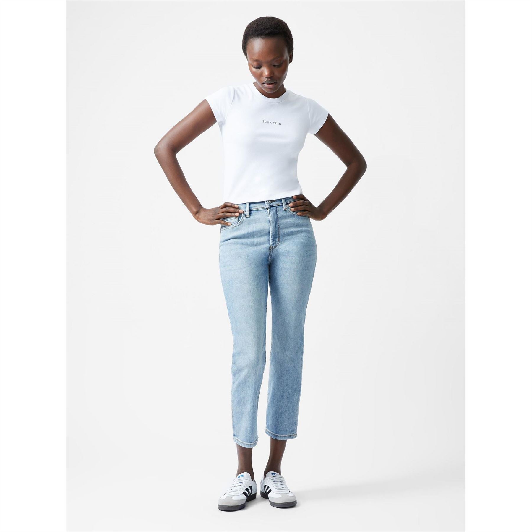 FCUK Cropped Crew Neck Short Sleeve T-Shirt