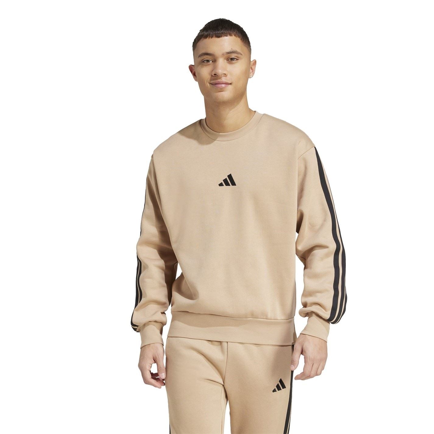 adidas Mens Essentials Crew 3 Stripes Pullover Sweatshirt