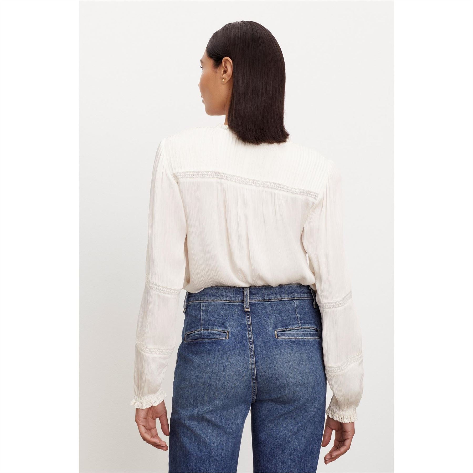 Velvet by Graham and Spencer Lace Detail V-Neck Bishop Sleeve Blouse