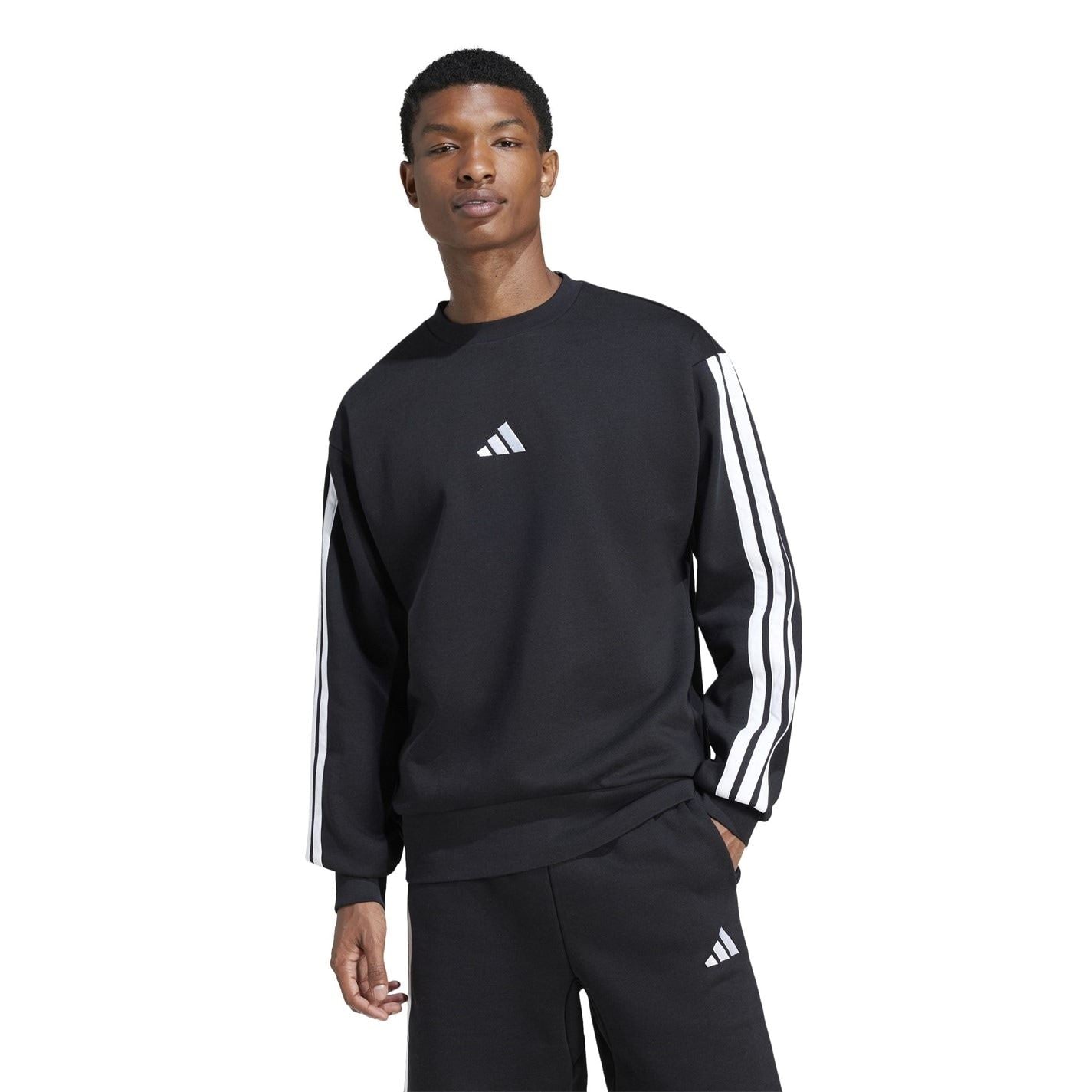 adidas Mens Essentials Crew 3 Stripes Pullover Sweatshirt