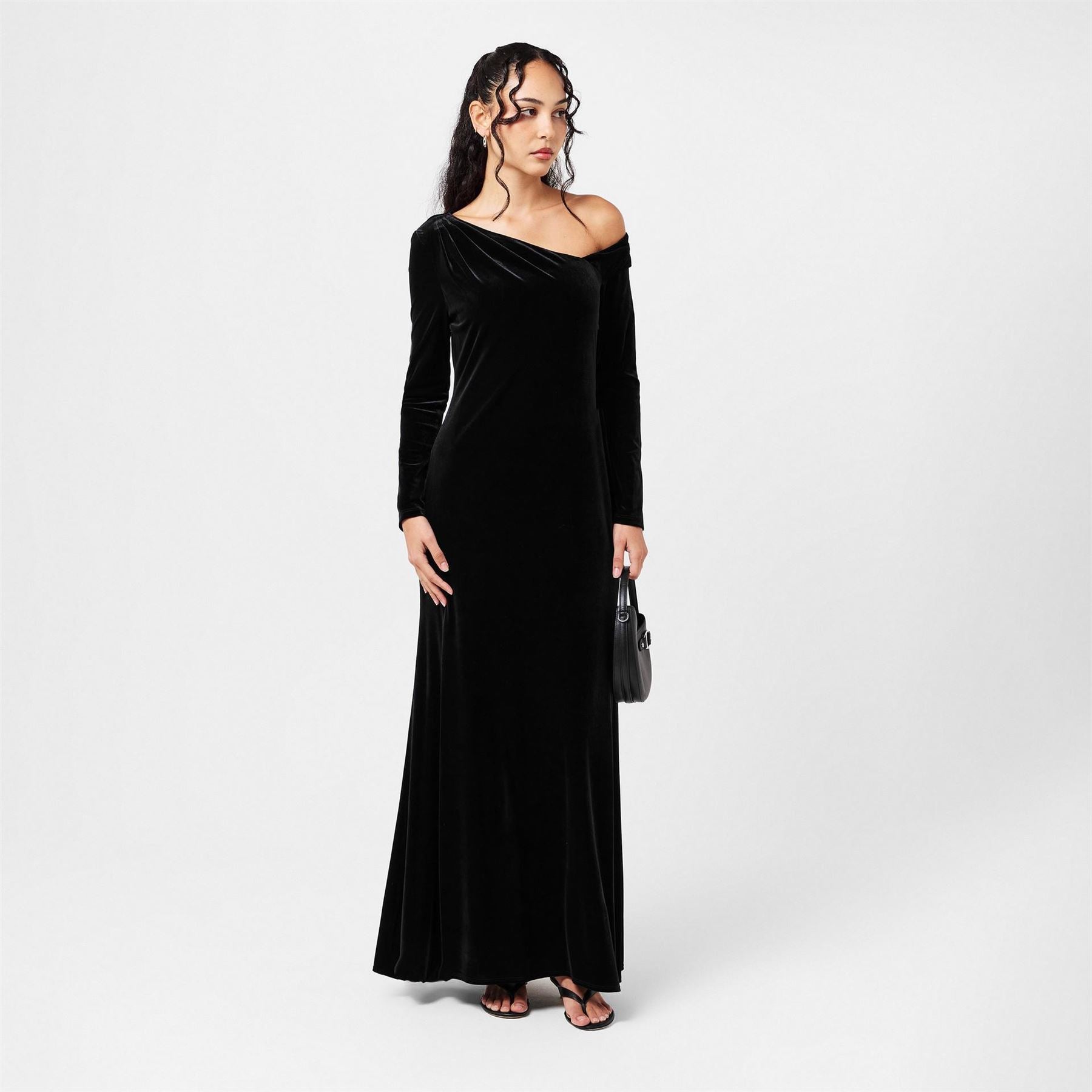 Lauren by Ralph Lauren Cateema Asymmetric Neck Long Sleeve Maxi Gown