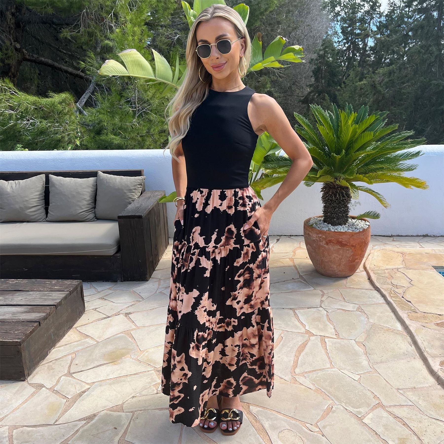 AX Paris Abstract Print 2 In 1 Smock Midi Dress