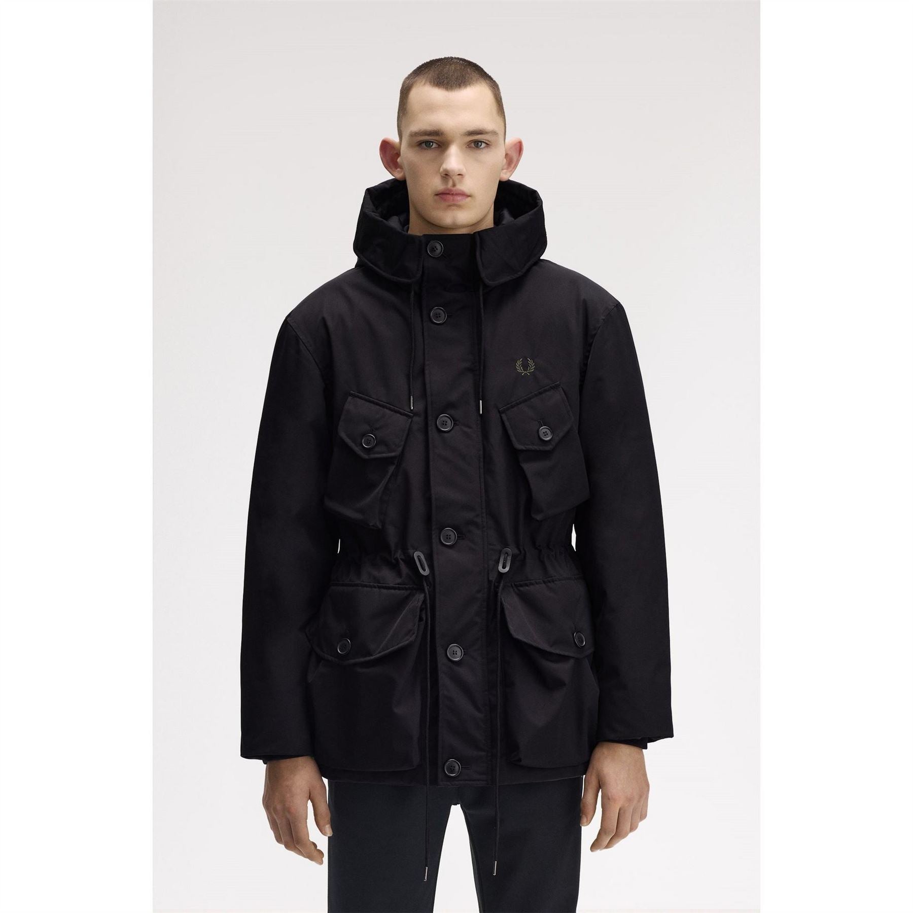 Fred Perry Patch Puffer Hooded Thigh Length Parka