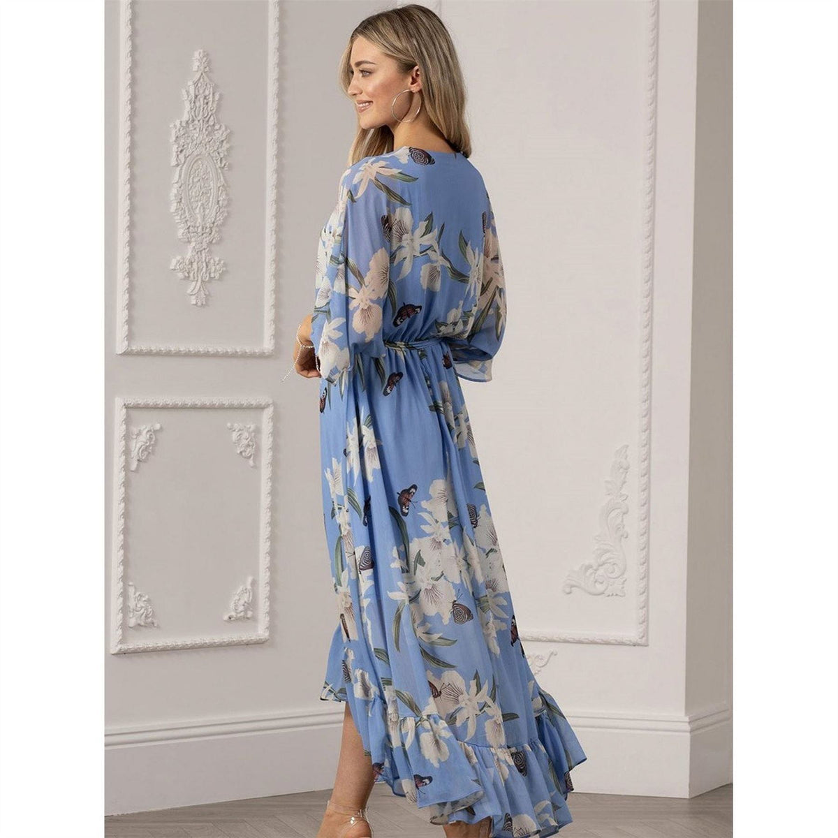 Yumi Light Blue Floral Wrap Dress