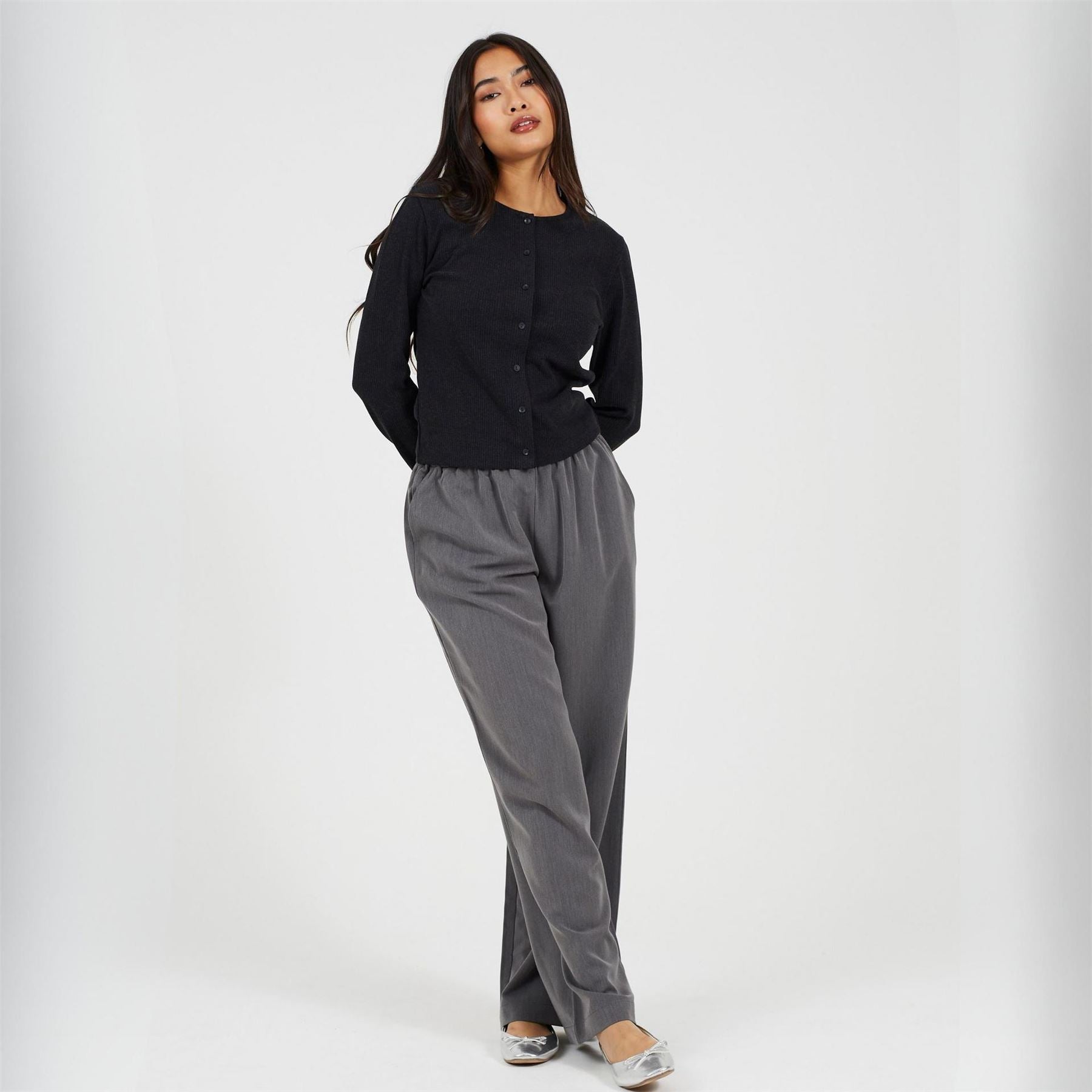 Brave Soul Womens Long Sleeve Ribbed Top With Button Down Front