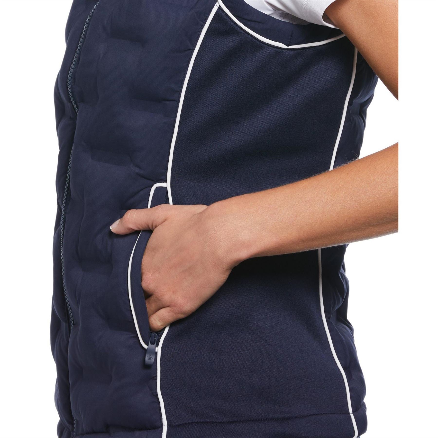 Original Penguin Golf Inslider Solid Patterned Mock Neck Waist Coat with Zipped Pocket