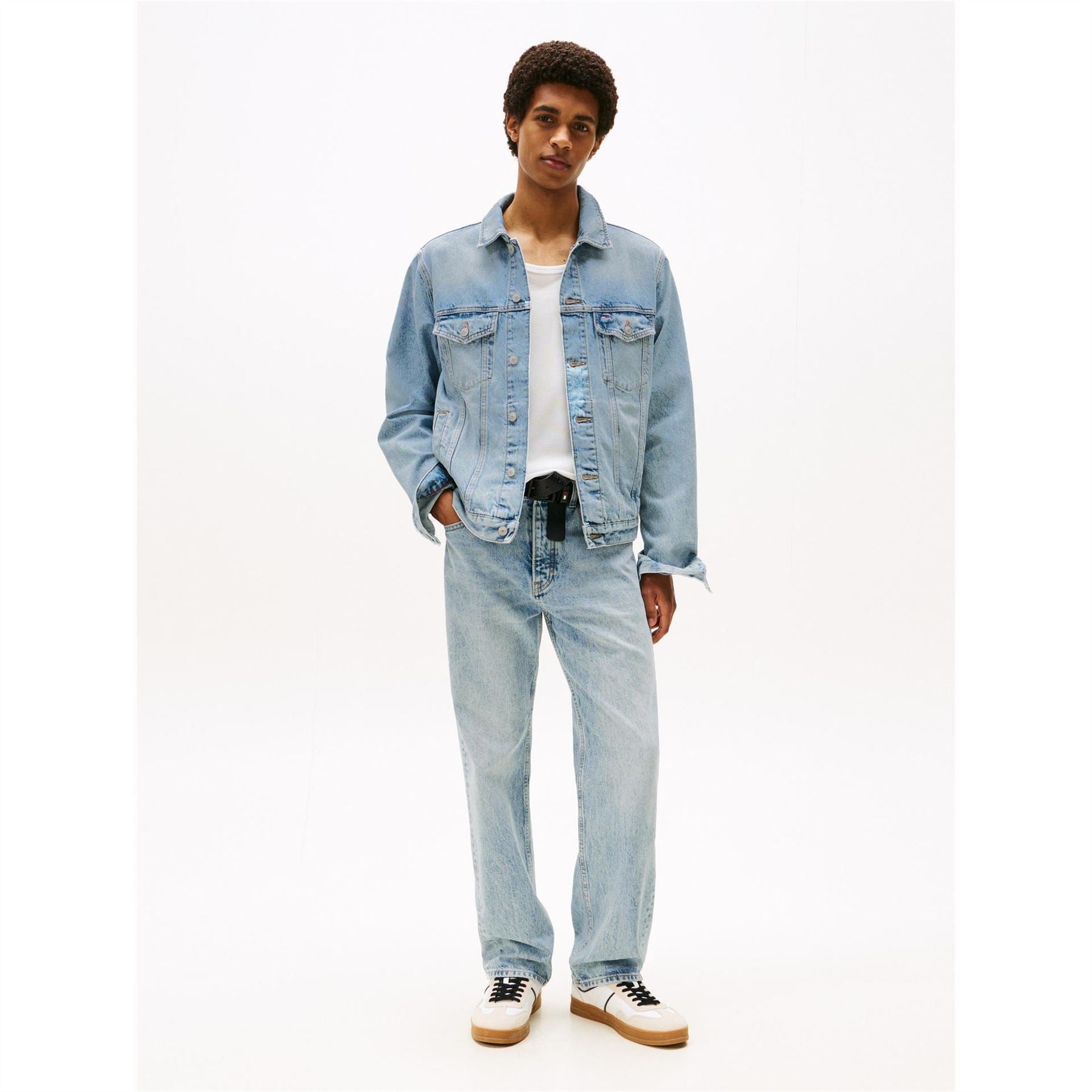 Tommy Jeans Flag Graphic Denim Jacket with Chest Pocket