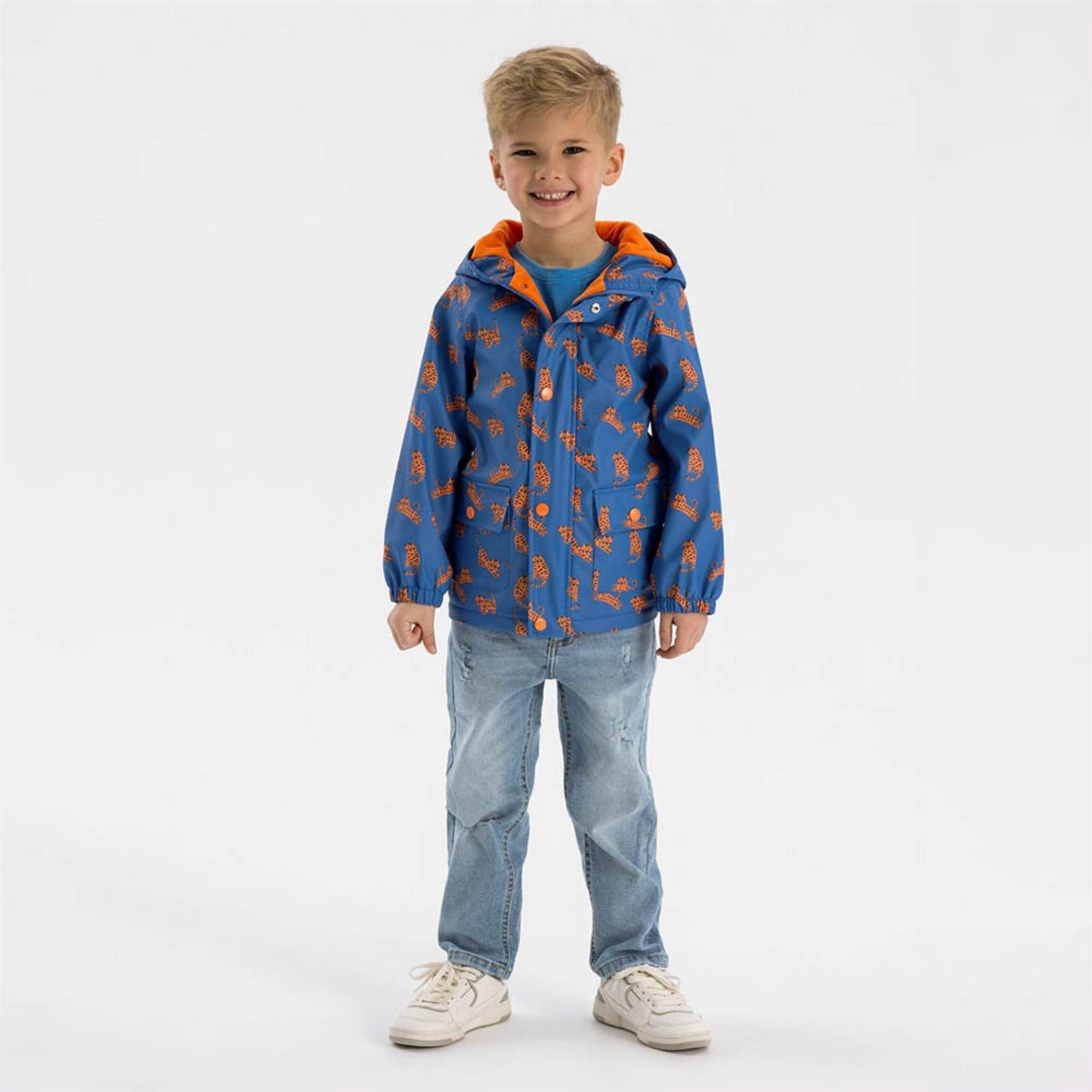 Minoti Boys Rain Jacket Printed Cobalt Blue