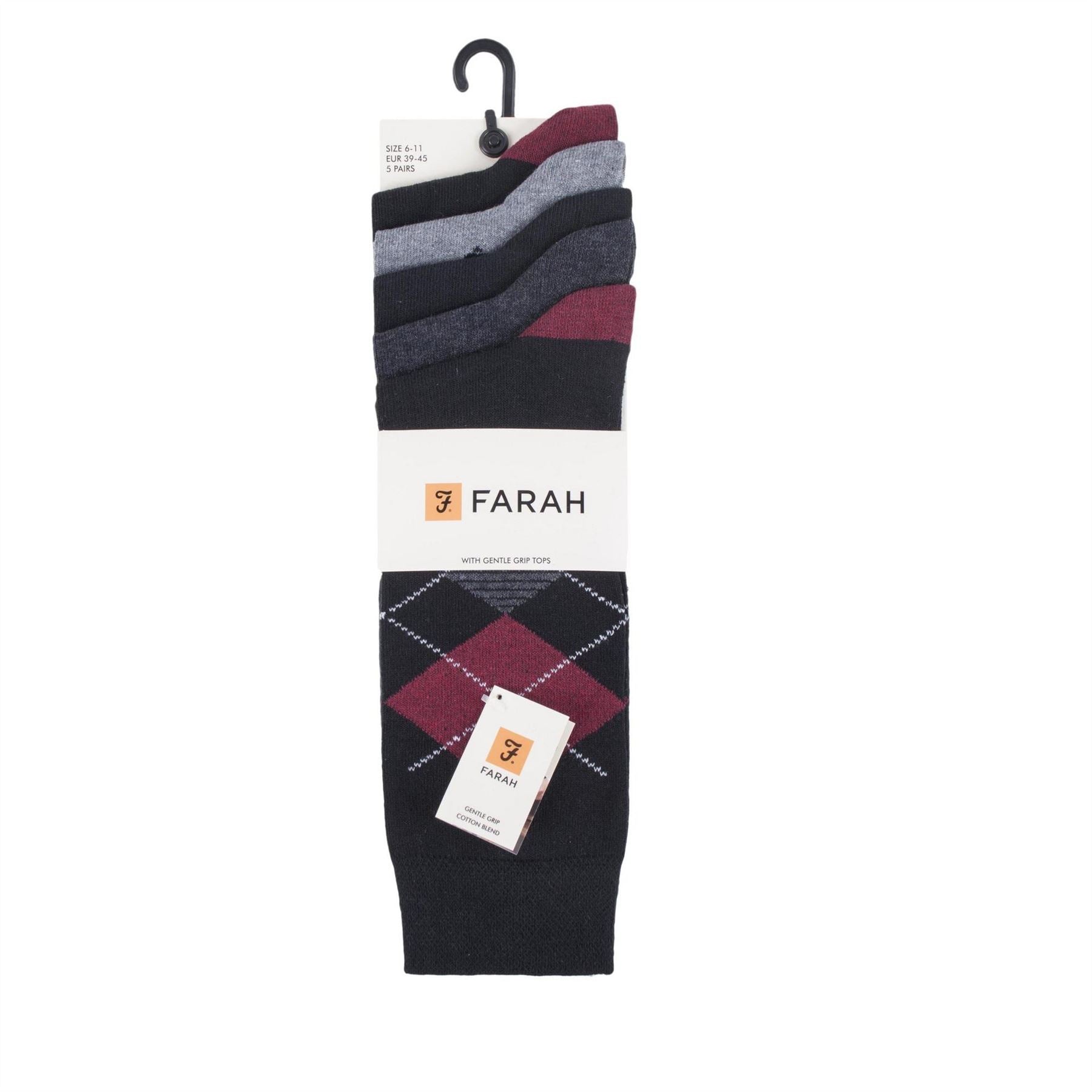 Farah 5 Pack Argyl Crew Socks