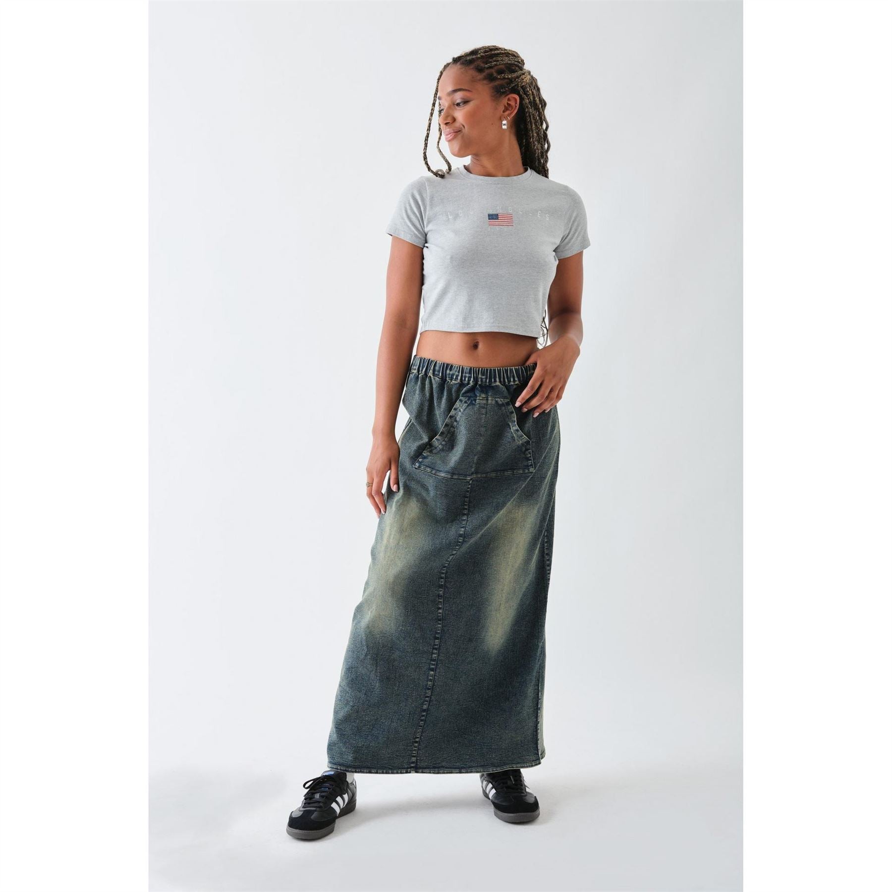 Daisy Street Cropped Flag Crew Neck T-Shirt