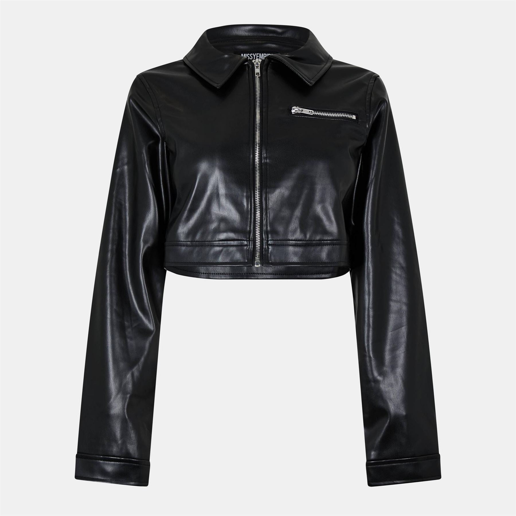 Missy Empire Womens Cropped Faux Leather Biker Jacket