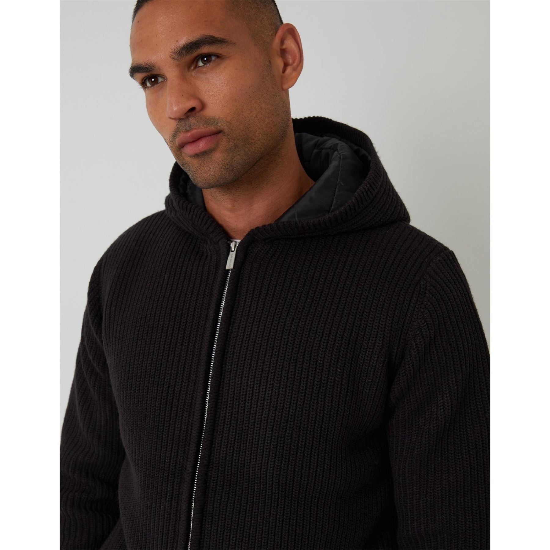 Threadbare Haydock Hooded Ribbed Patterned Ribbed Cuff Jacket
