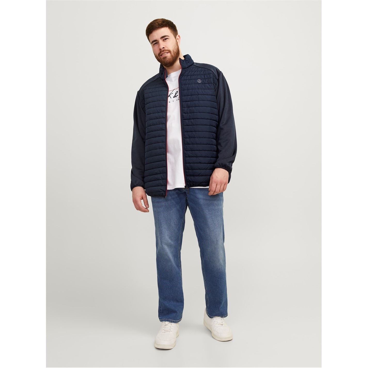 Jack and Jones Solid Patterned Puffer Jacket with Zipped Pocket and Ribbed Cuff