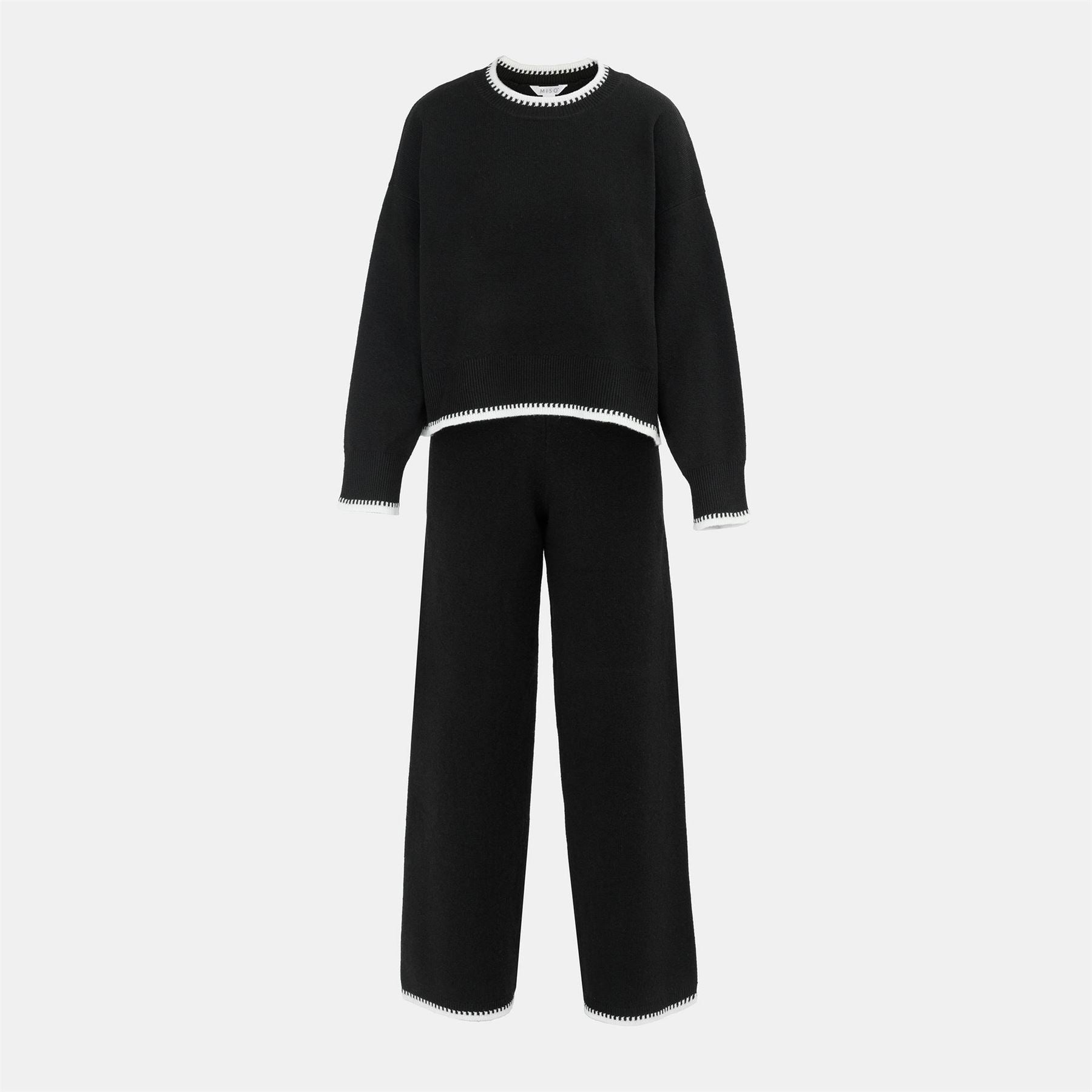 Miso Womens Long Sleeve Contrast Hem Set Knitwear