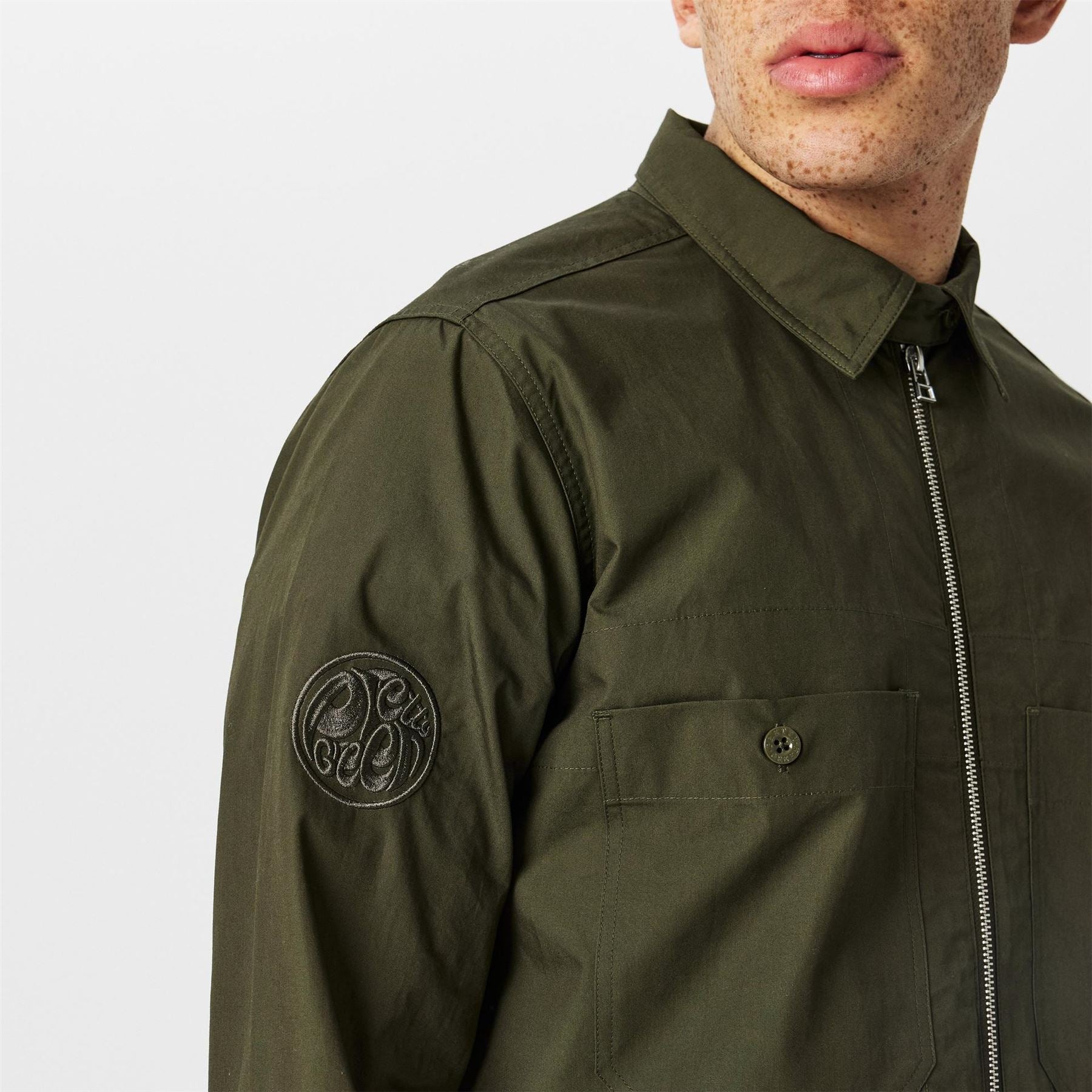 Pretty Green Boston Solid Patterned Snap Button Chest Pocket Overshirt