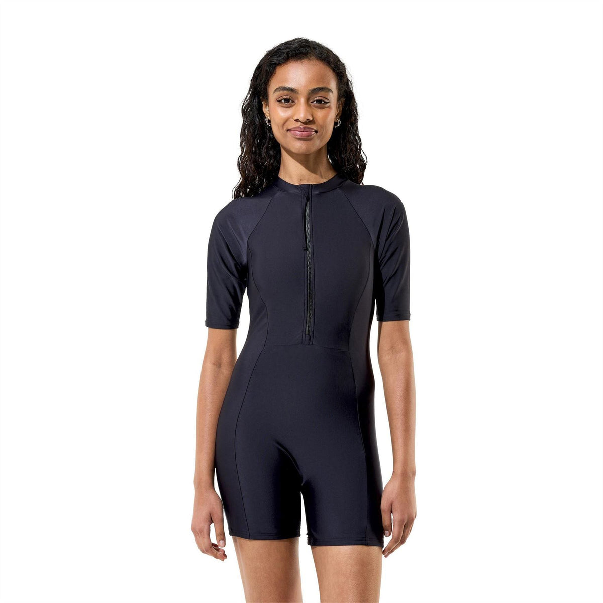 Speedo Short Sleeve Snug Fit Swimsuit with Front Zipper
