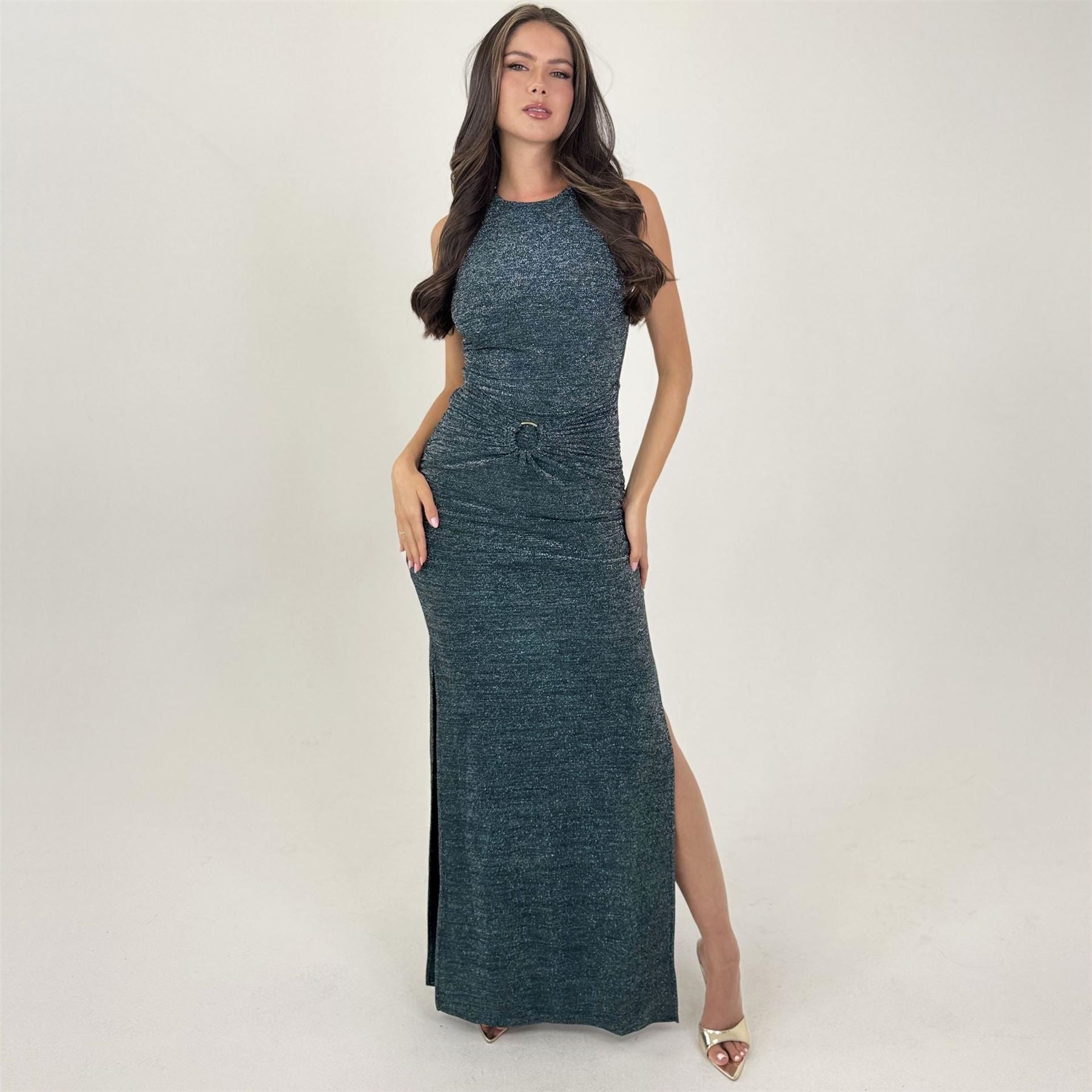 AX Paris Sparkle O Ring Detail Bodycon Midi Dress