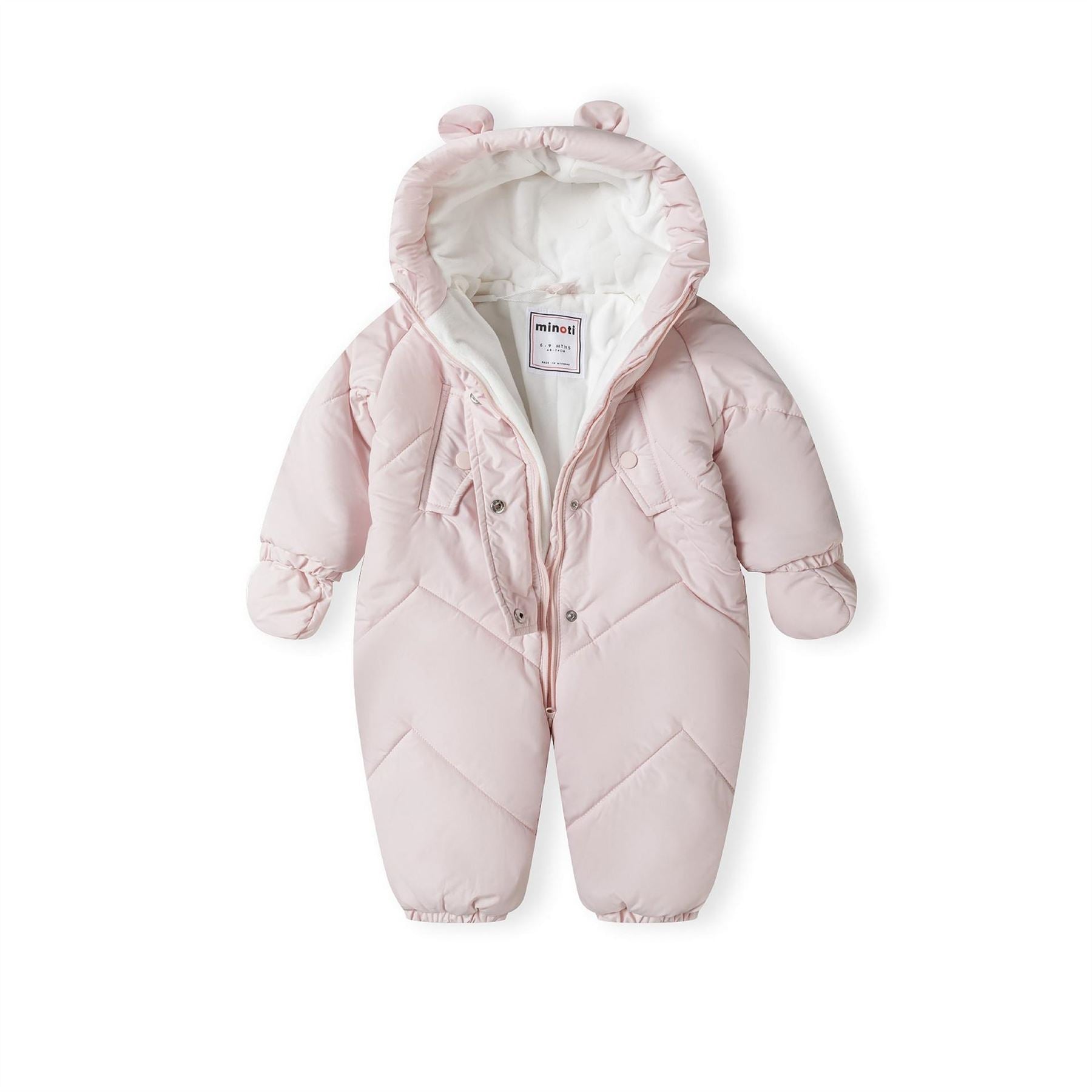 Minoti Girls Snowsuit With Hood 3d Ears Light Pink