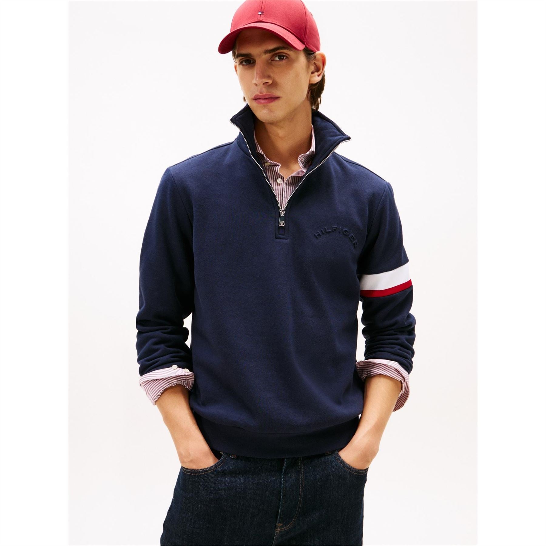 Tommy Hilfiger Zip Neck High Collar Long Sleeve Sweatshirt