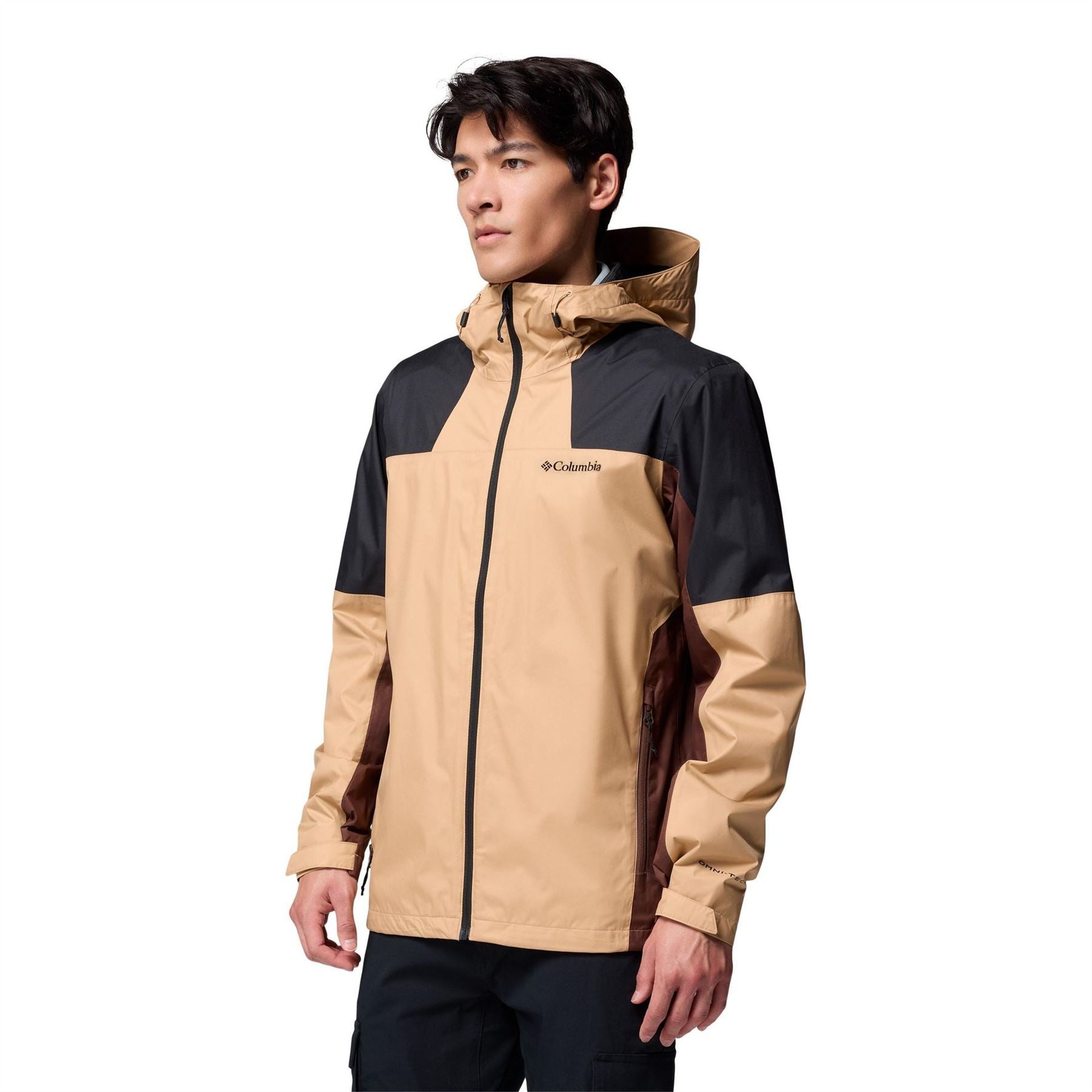 Columbia Inner Color Block Hooded Drawstring Zipped Pocket Rain Jacket