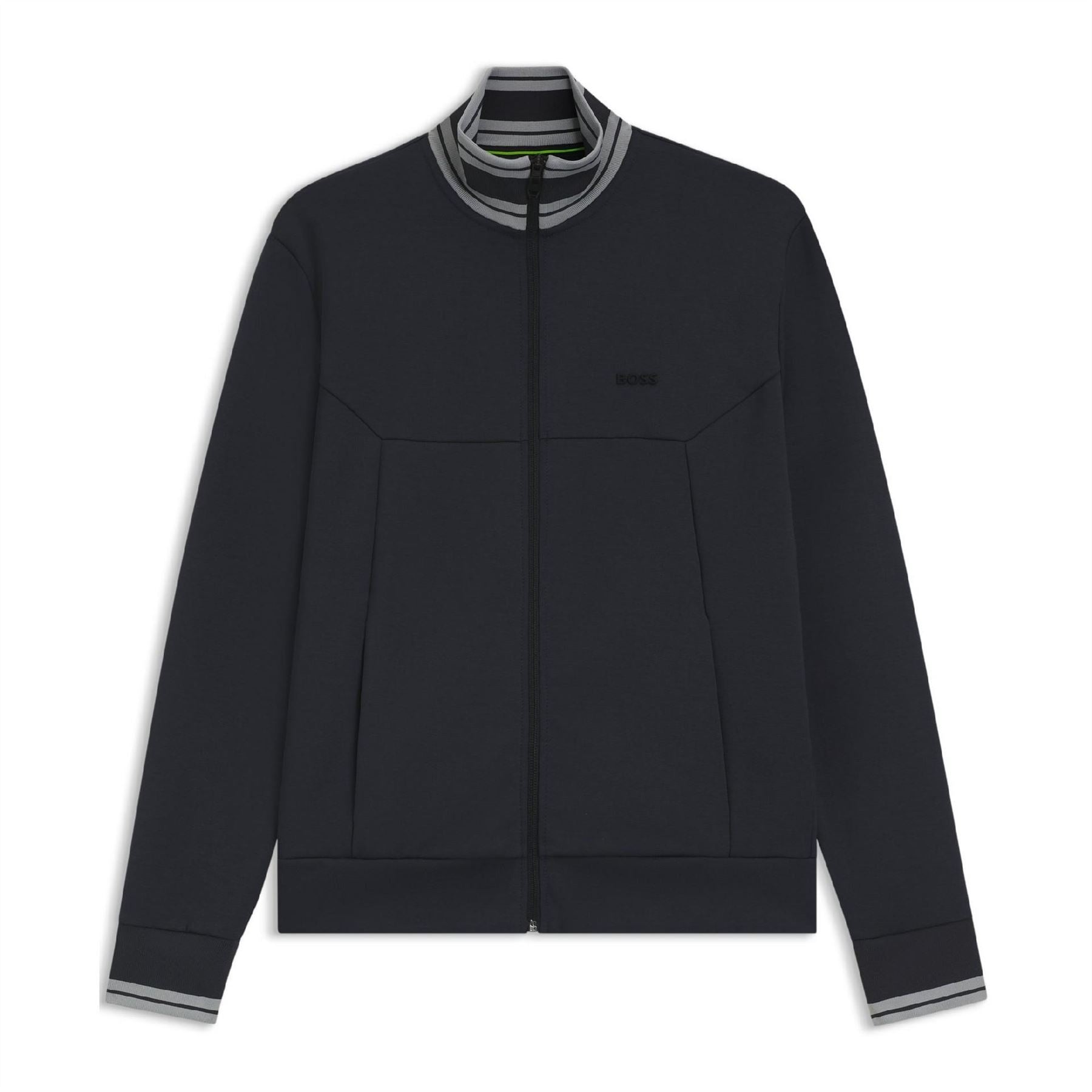 Boss Horizontal Stripe Patterned Zipped Pocket Ribbed Cuff Track Jacket