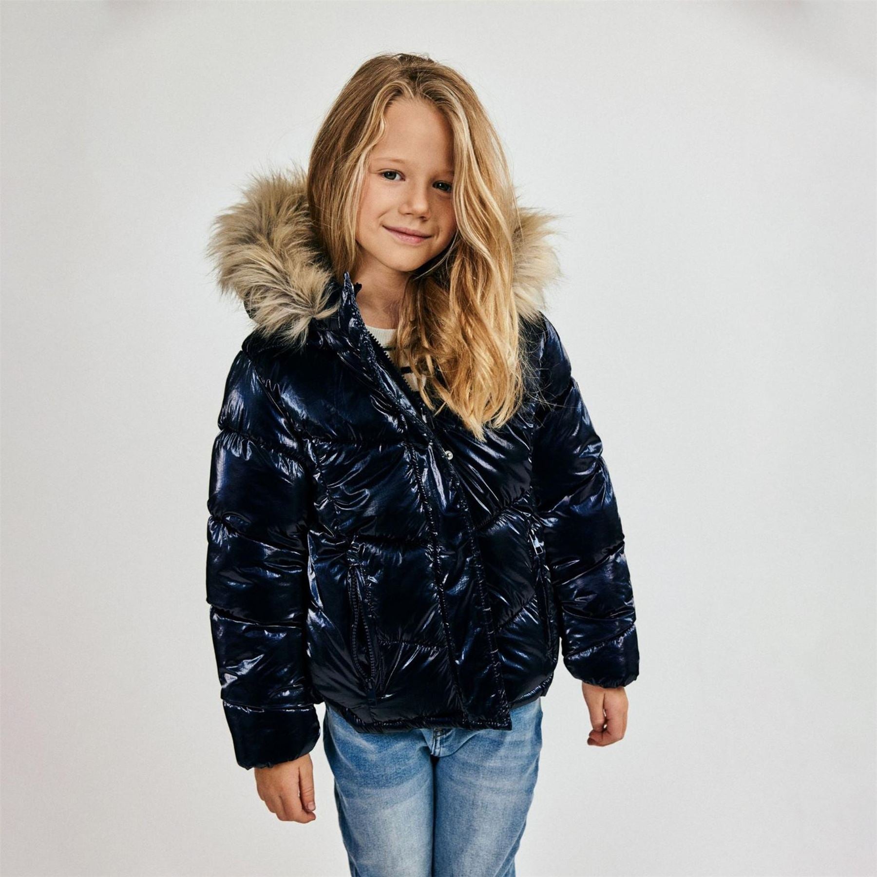 Minoti Girls Winter Jacket Metallic Finish Navy