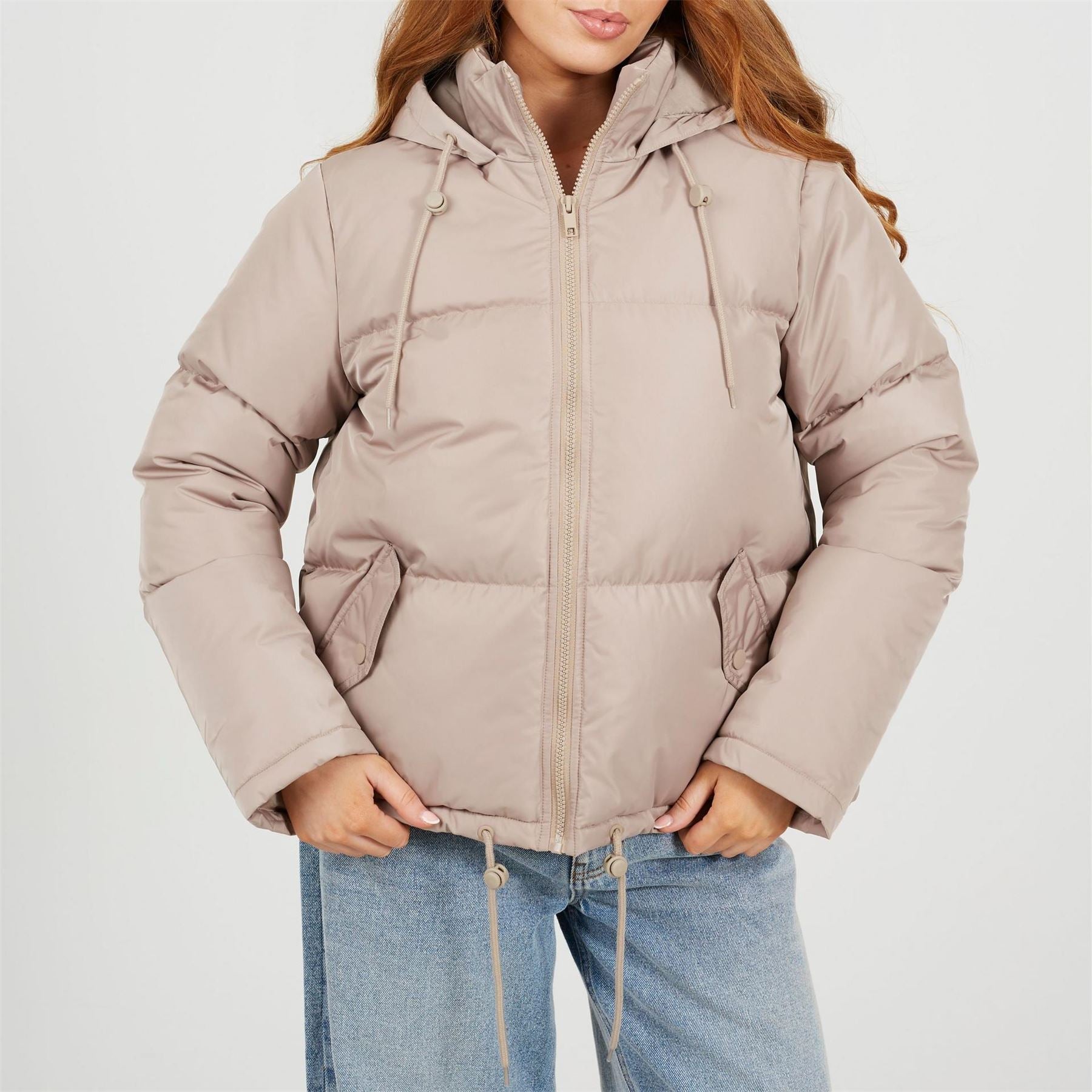 Brave Soul Padded Short Puffer Jacket With Drawcord Hem
