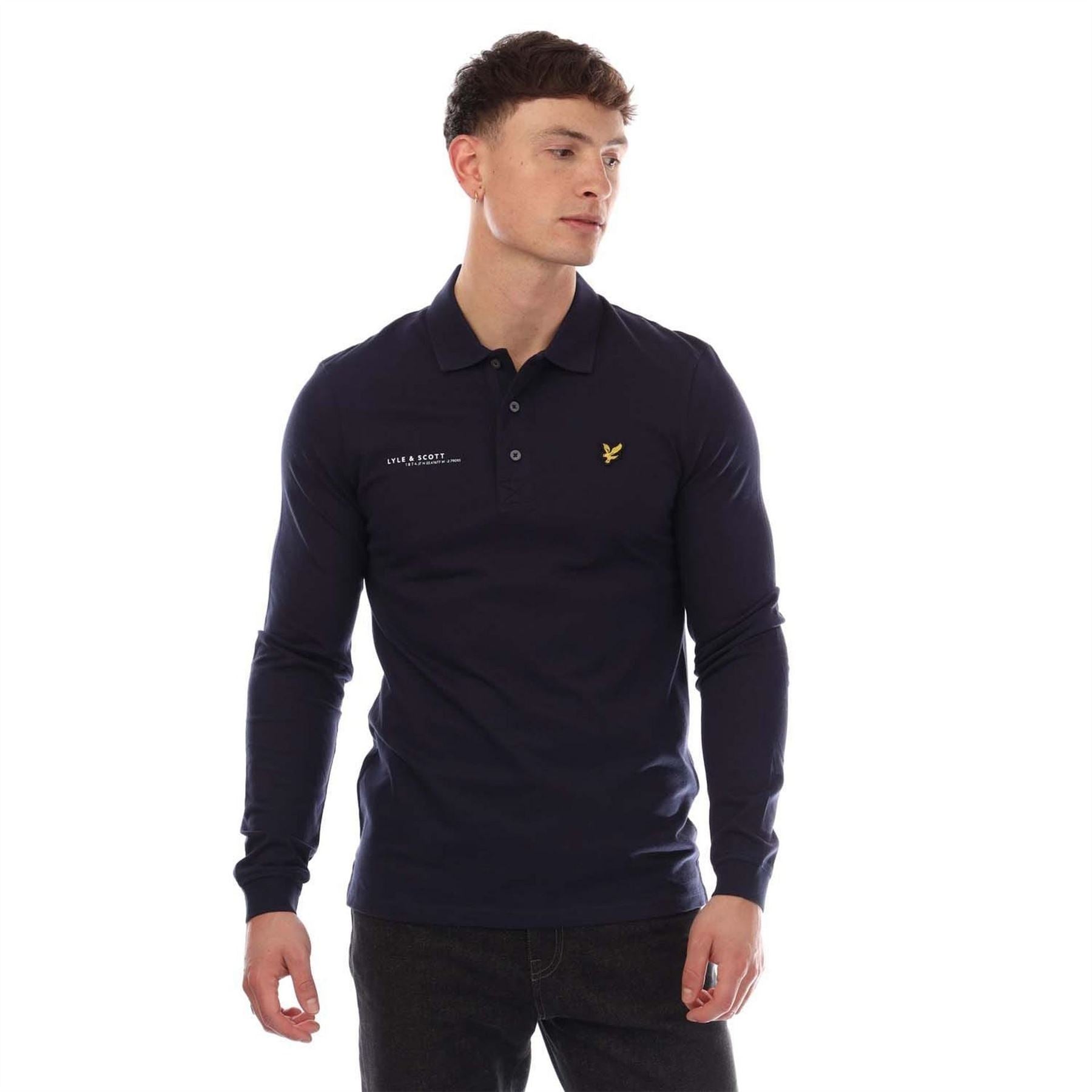 Lyle and Scott Ordinate Print Long Sleeve Polo Shirt