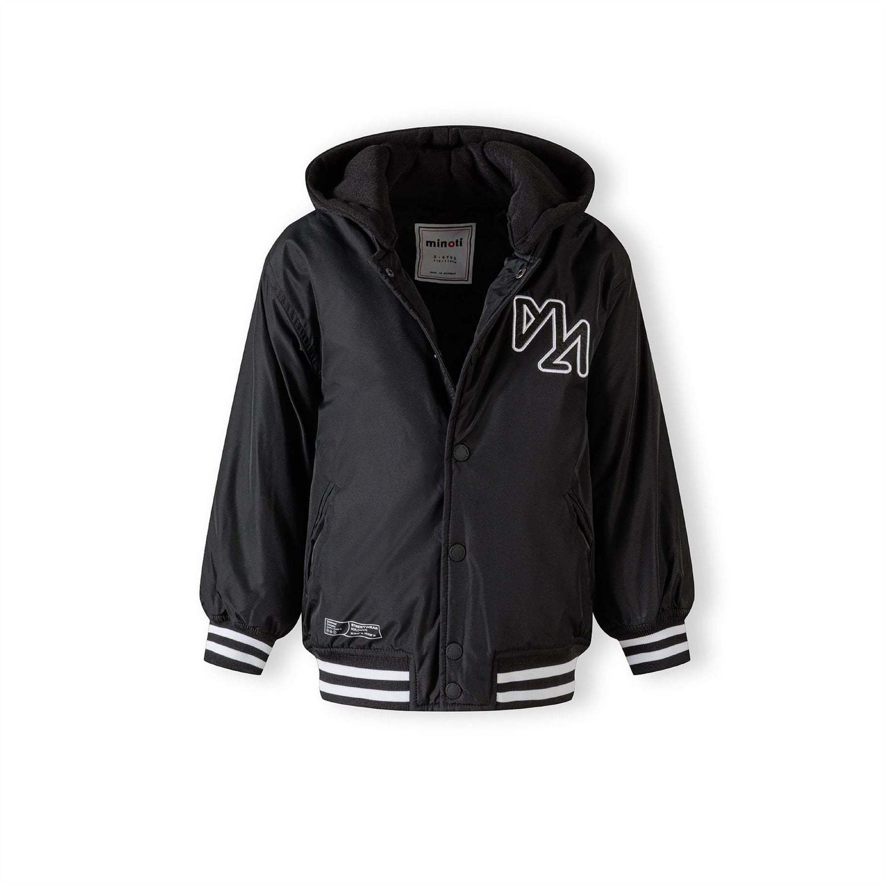 Minoti Boys Baseball Style Jacket Detachable Hood Black