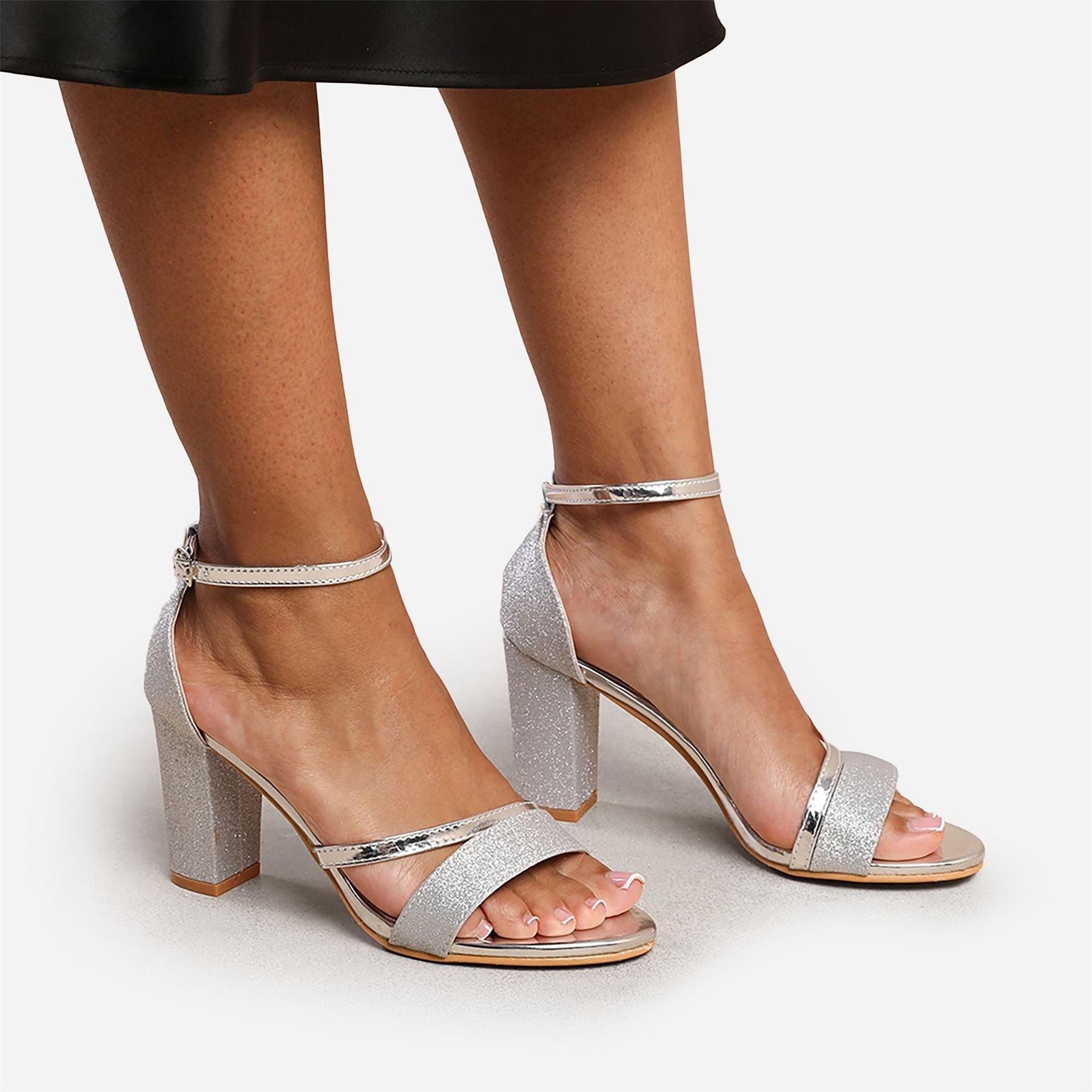 Wheres That From Glitter Perla Mid Block Heel Sandals Ladies