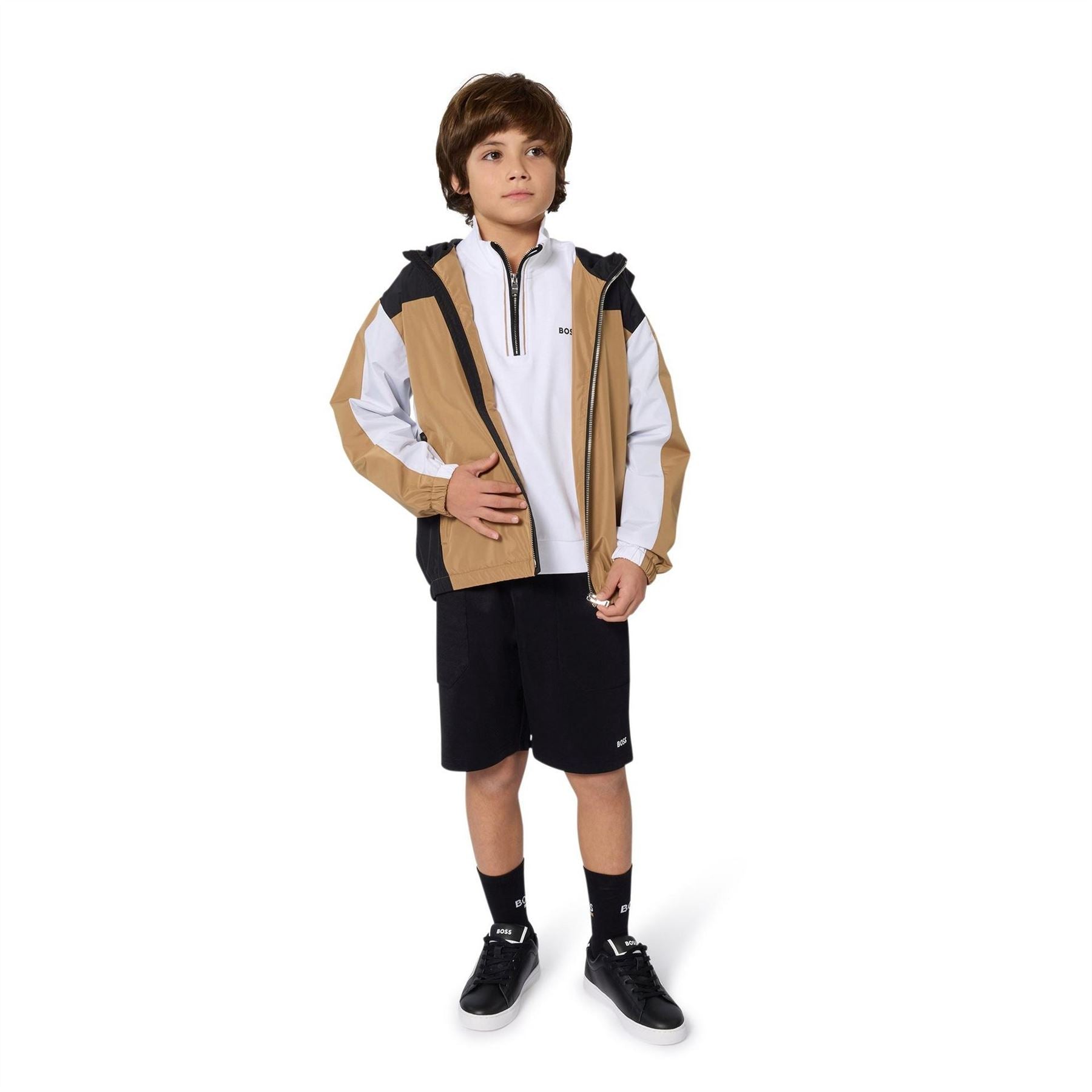 Boss Color Block Hooded Windbreaker with Rubber Badge