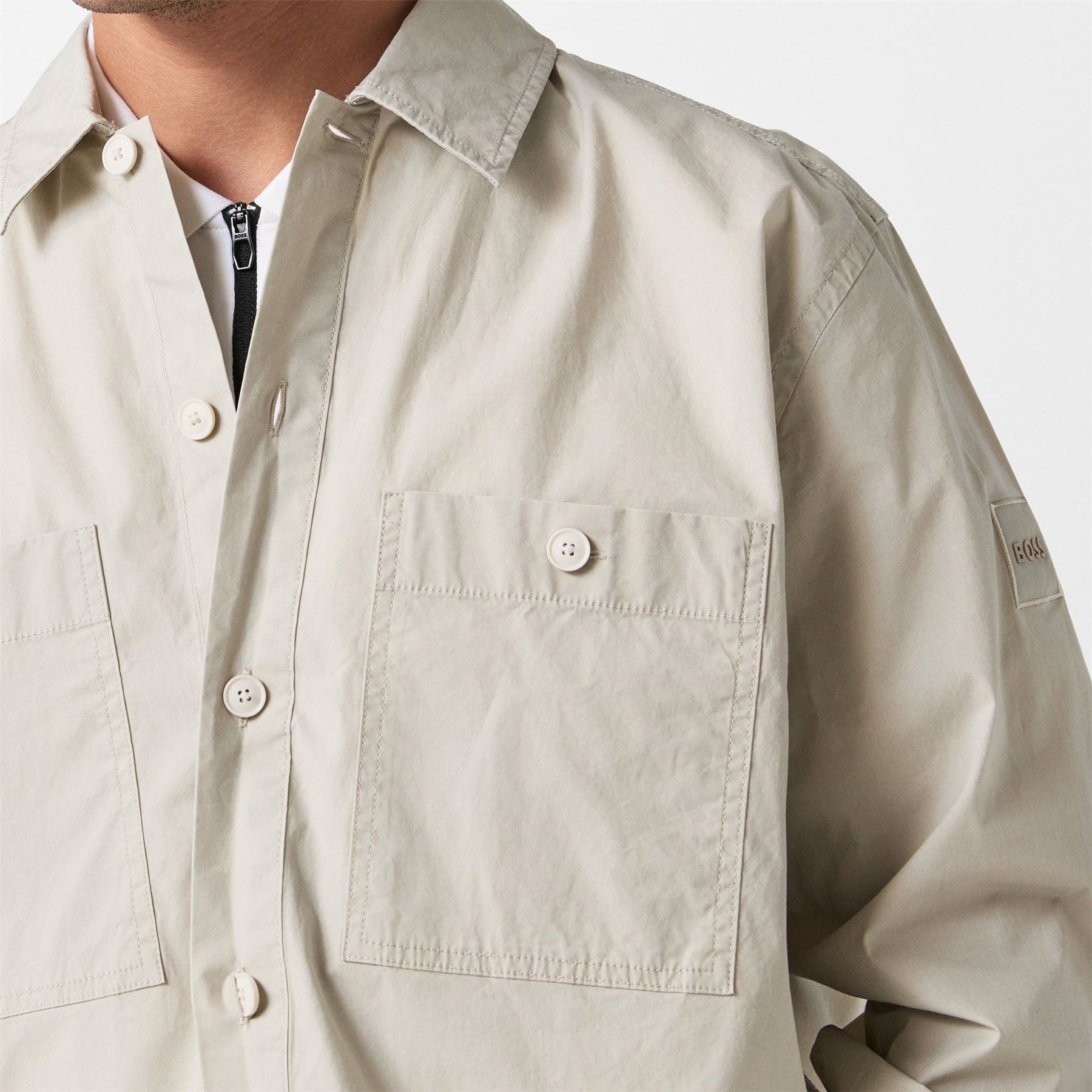 Boss Solid Snap Button Shirt Collared Barrel Cuff Overshirt
