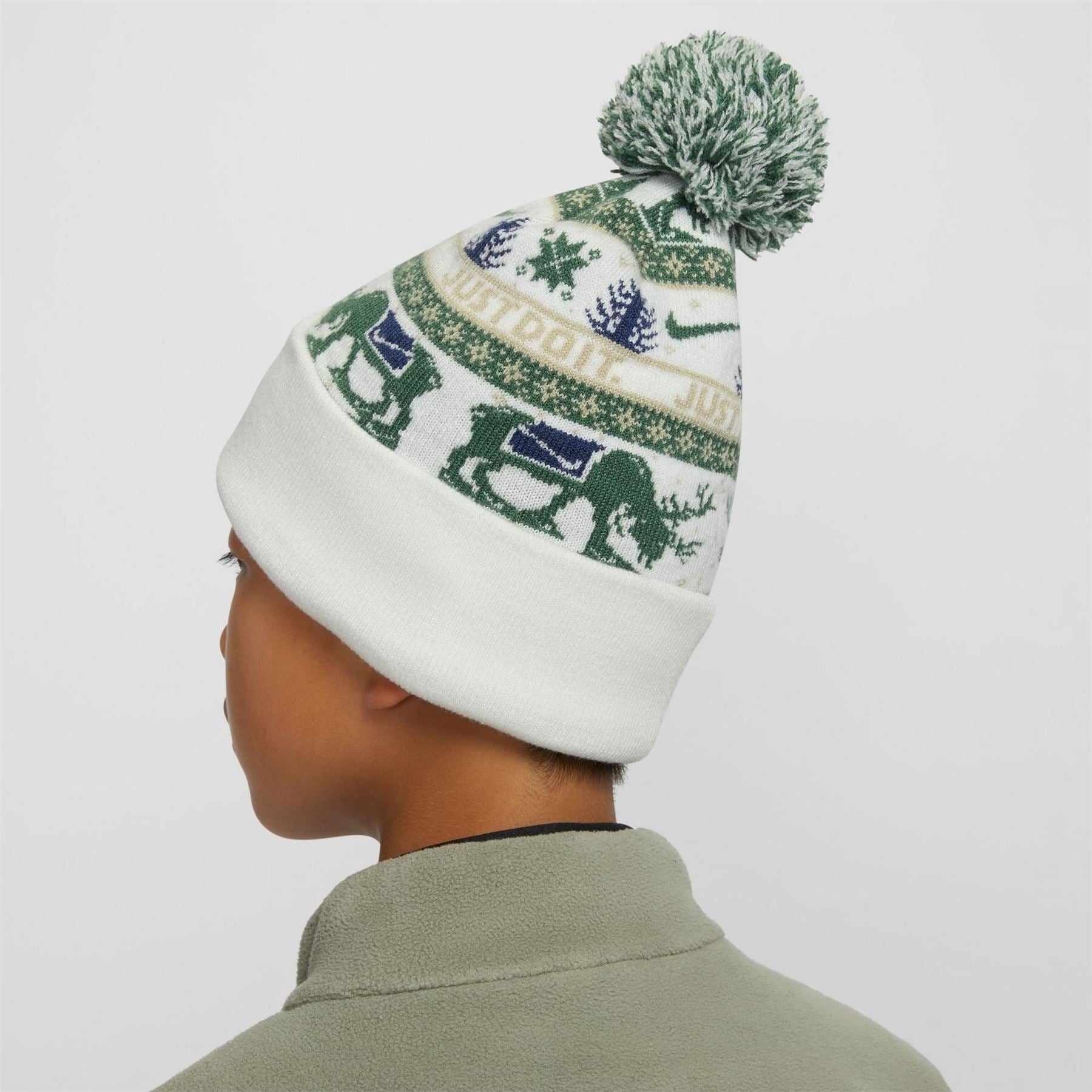 Nike Peak Reindeer Turn Up Brim Pom Pom Bobble Hat