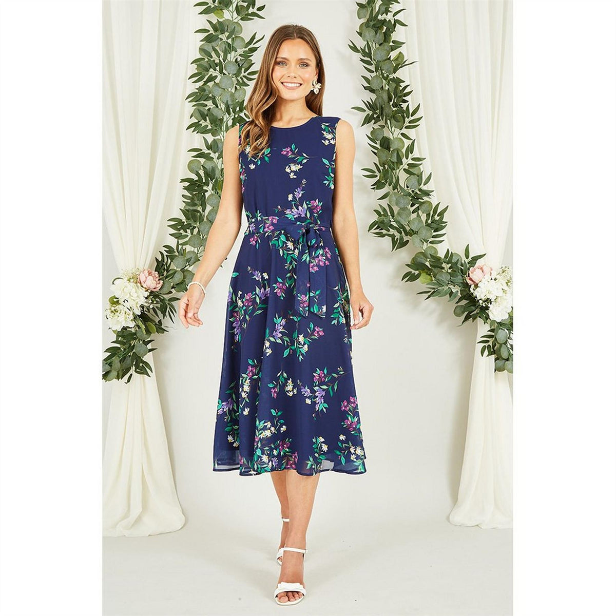 Yumi Floral Print Midi Skater Dress
