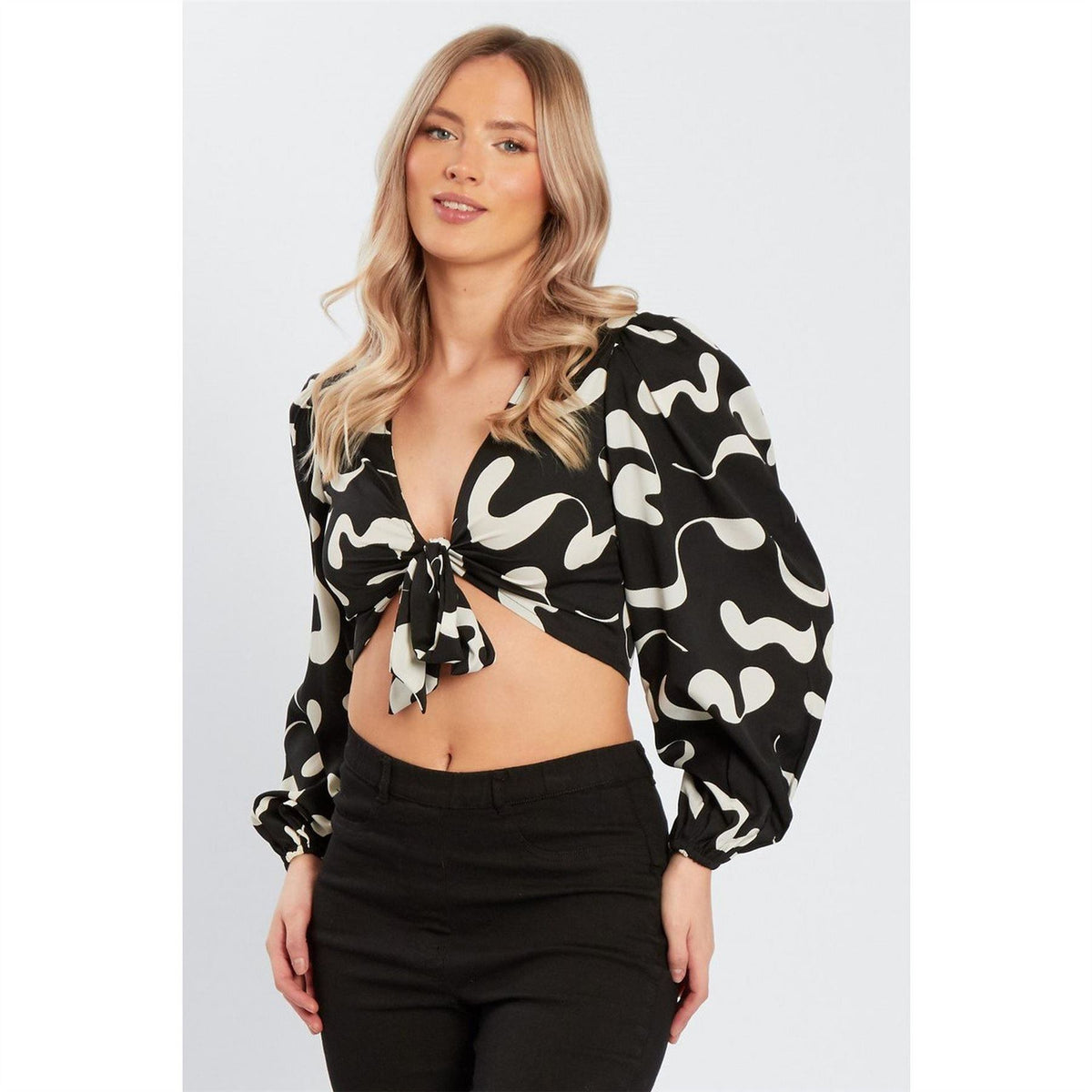 Influence Tie Front Long Sleeve Crop Top