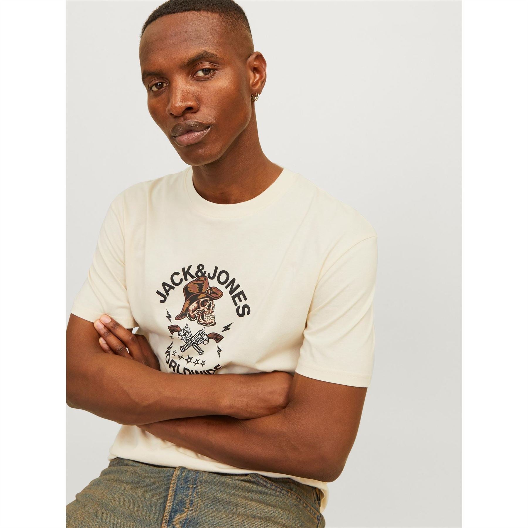 Jack and Jones Skull Regular Fit Crew Neck T-Shirt
