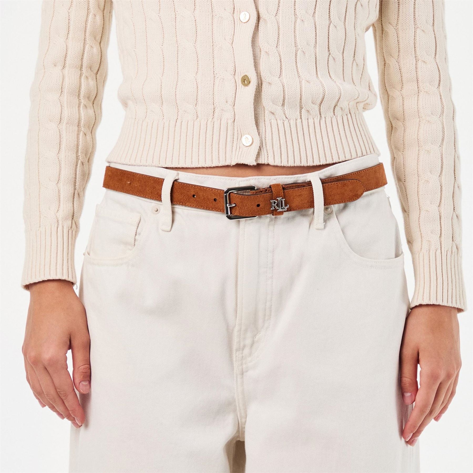 Lauren by Ralph Lauren Leather Logo Pin Buckle Belt