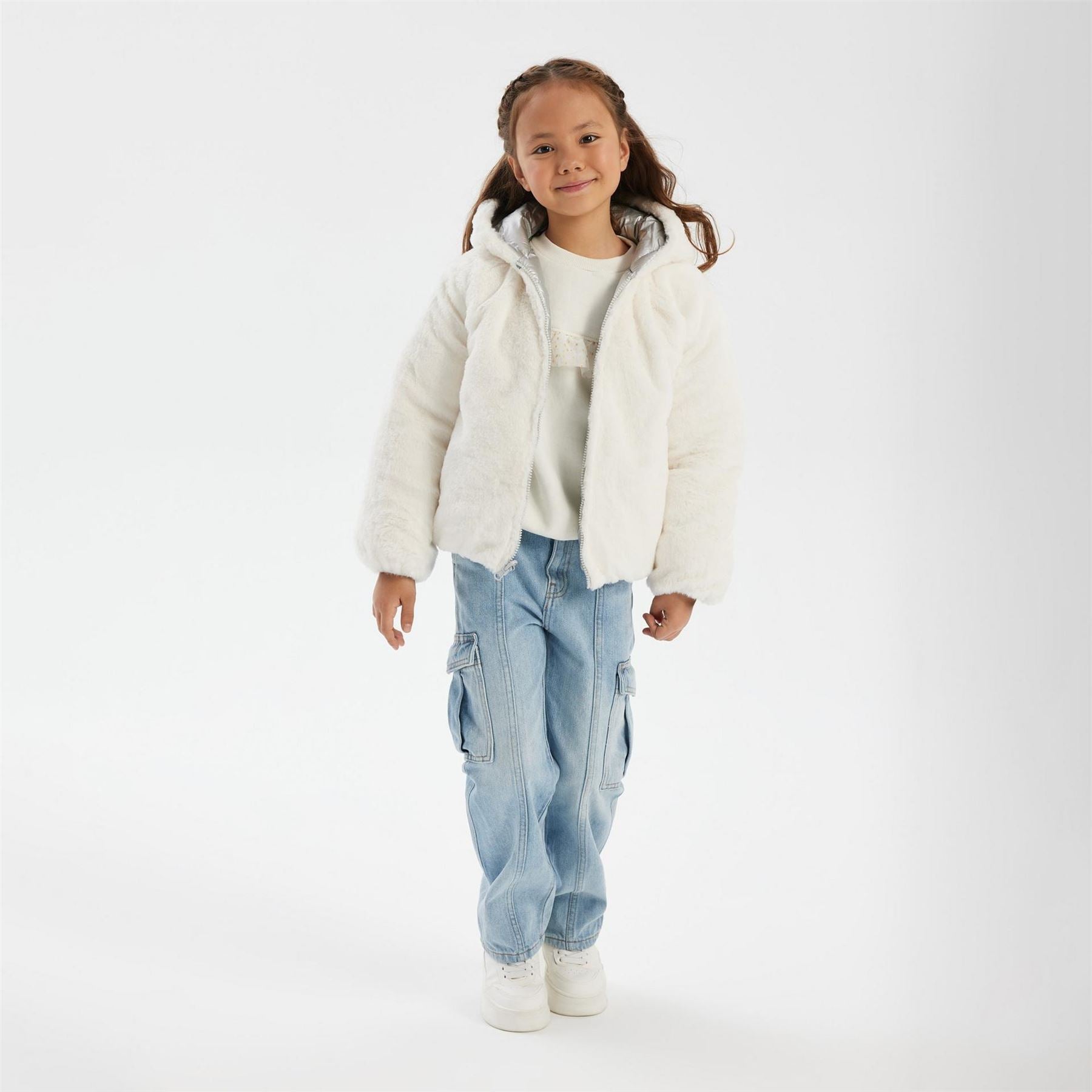 Minoti Girls Padded Reversible Jacket Silver