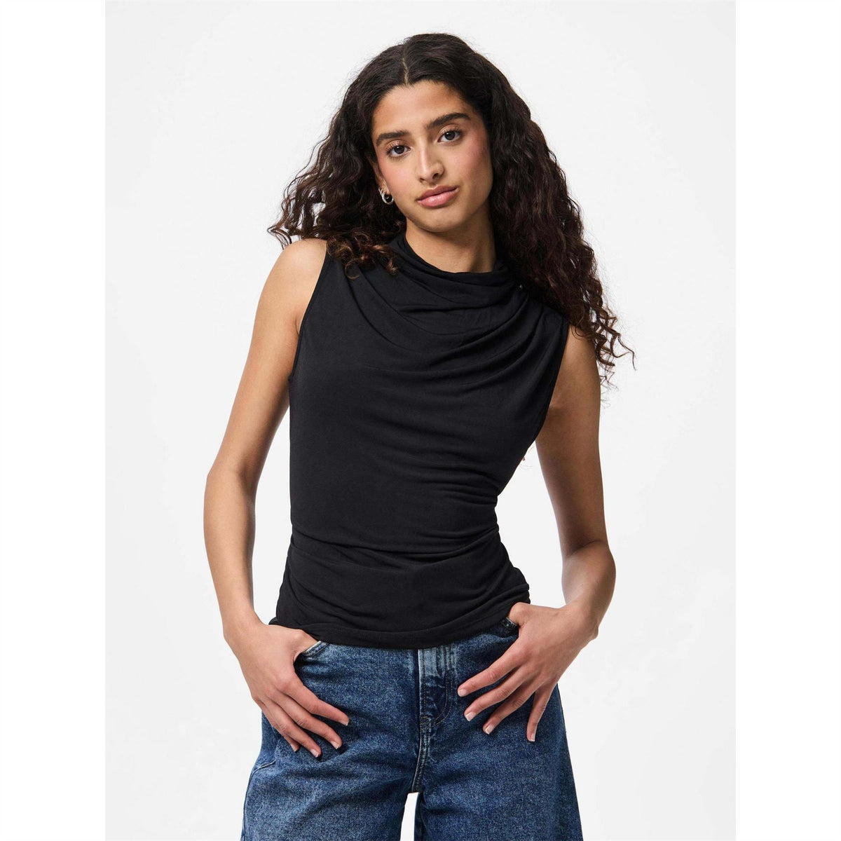 Pieces Cowl Neck High Collar Sleeveless Slim Fit Tank