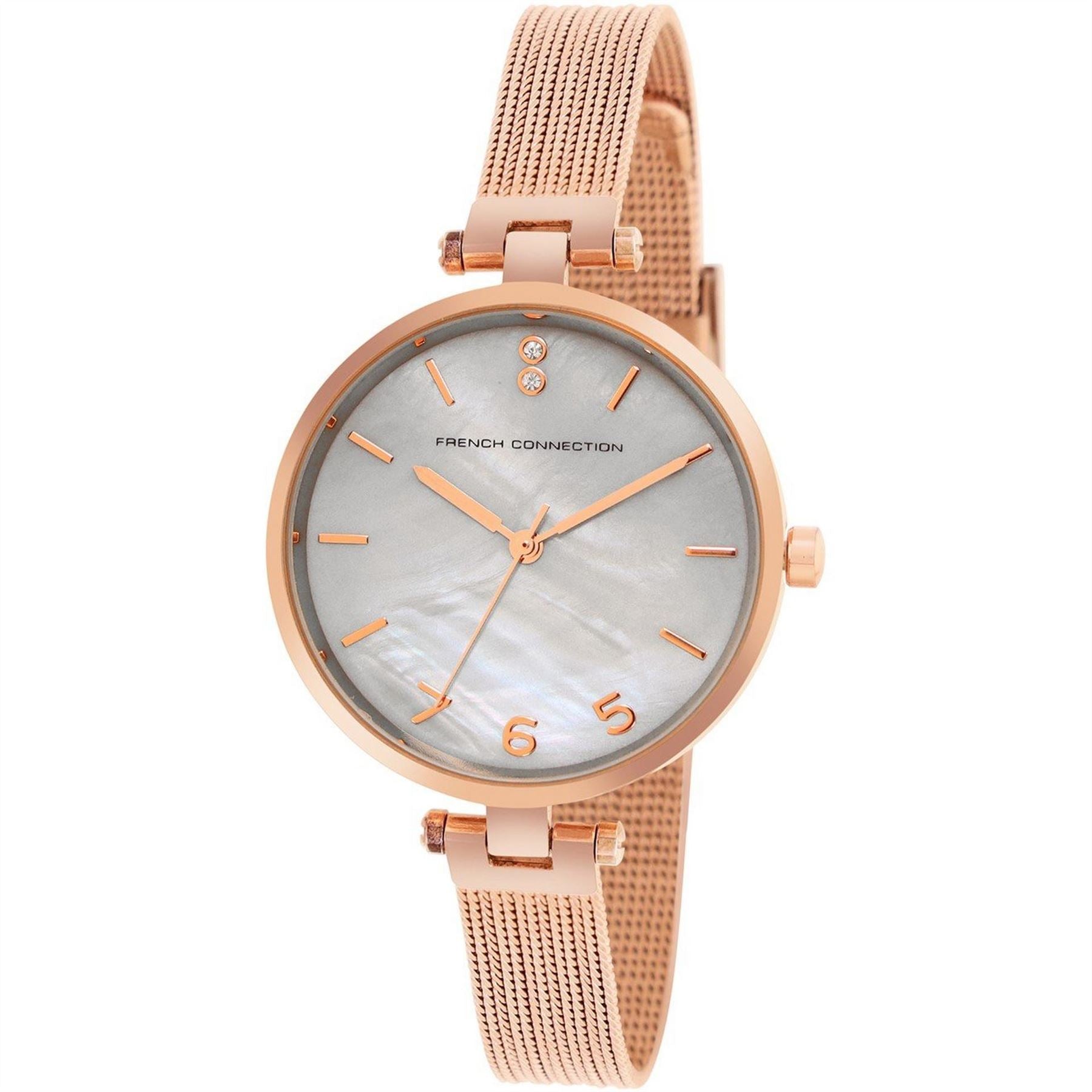 French Connection Connection Rose Case Round Shape Rose Strap Quartz Watch