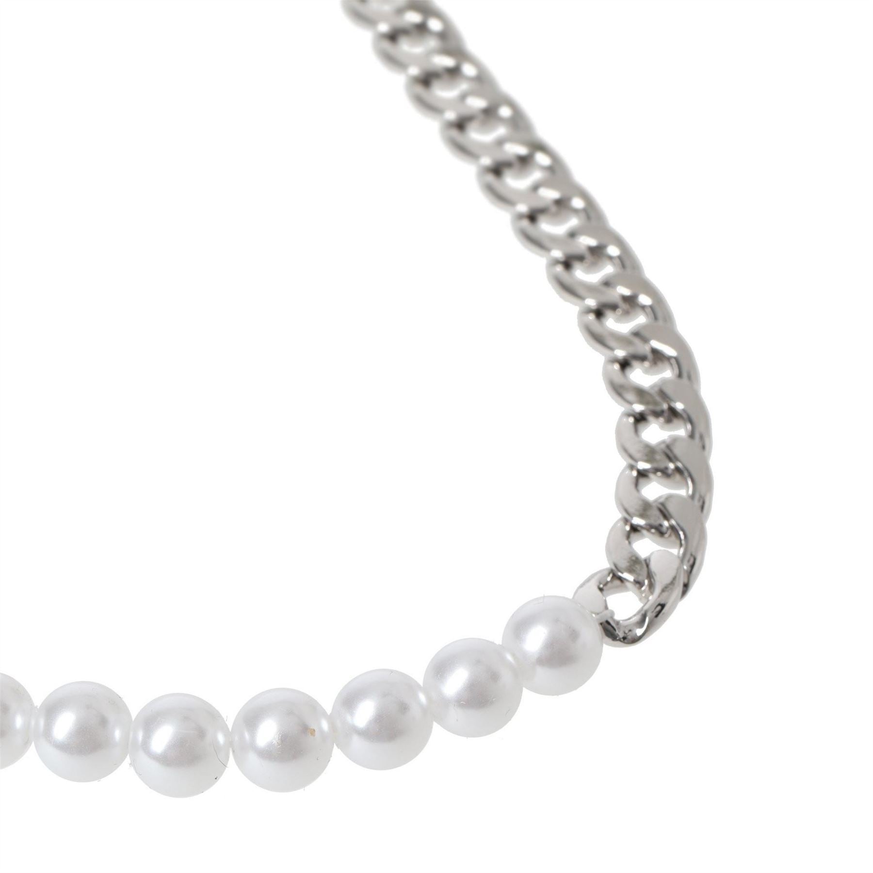 Fabric Faux Pearl Chain Necklace Mens
