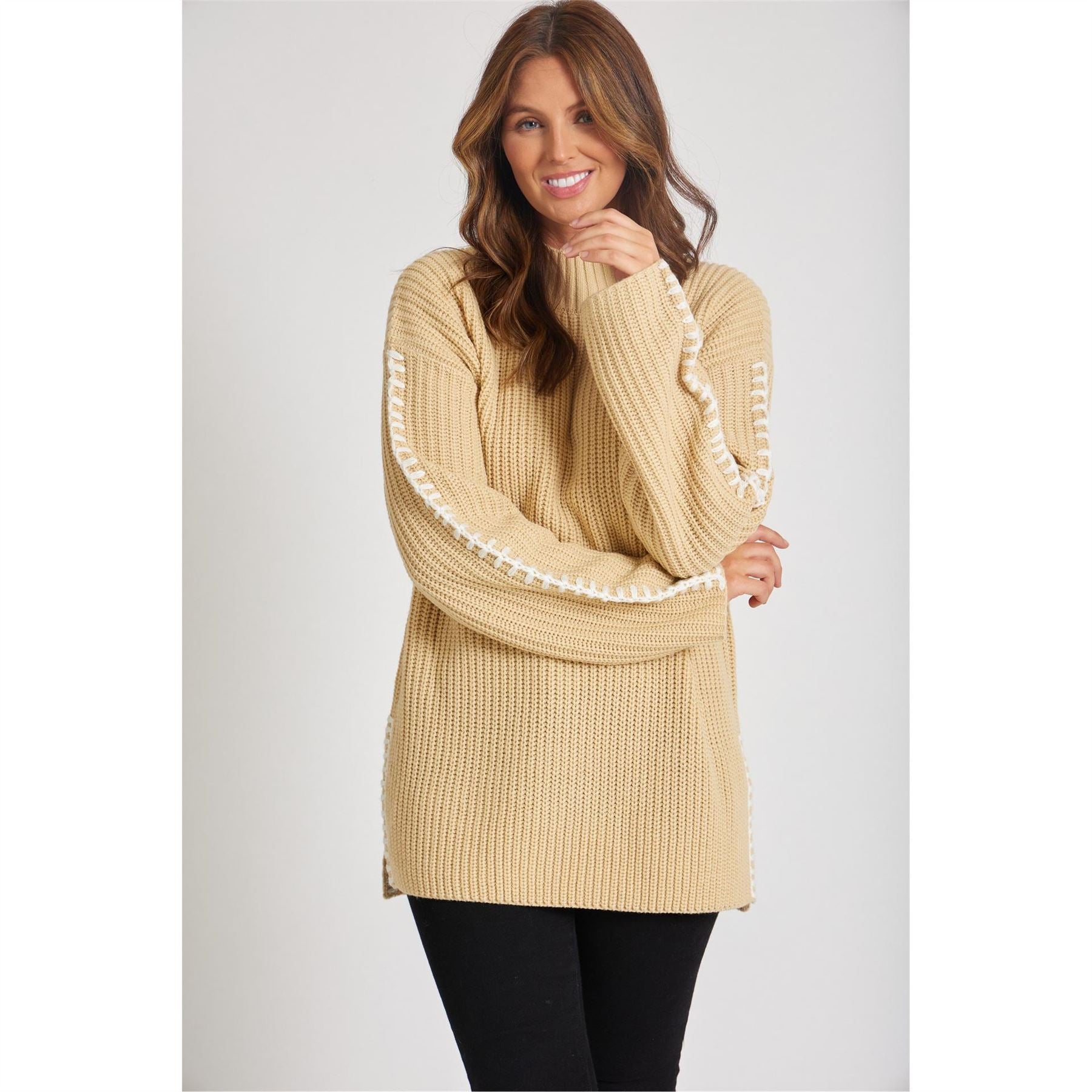 Be You By Contrast Stitch Crew Neck Jumper