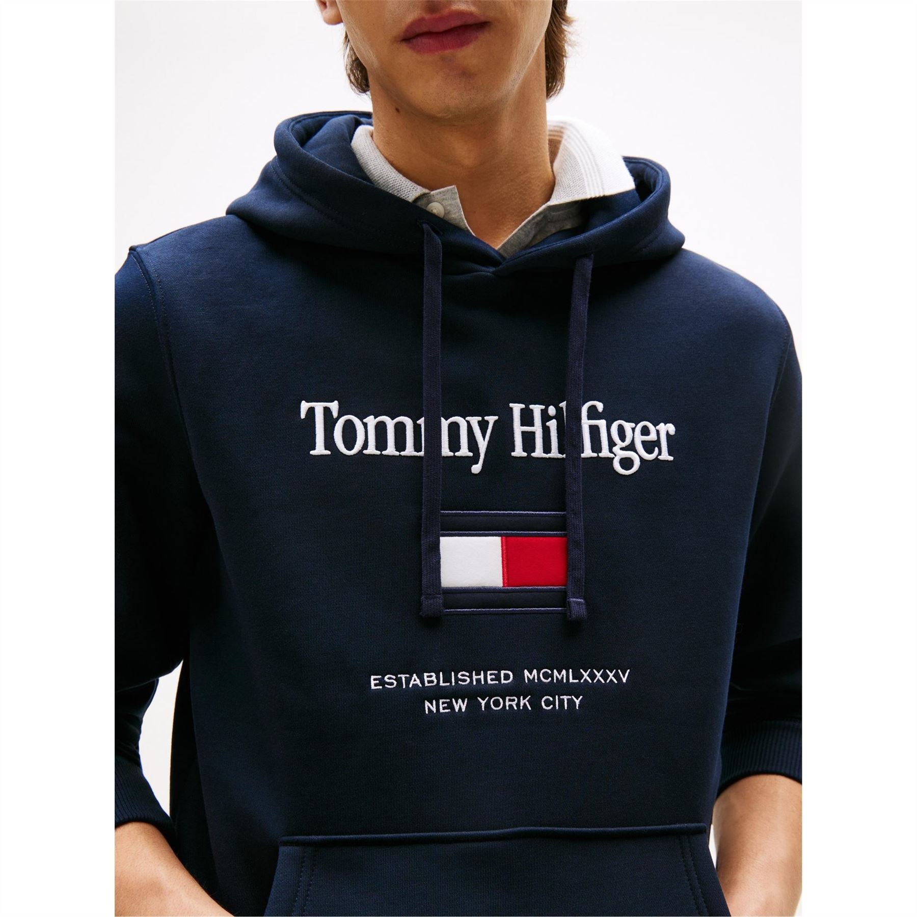 Tommy Hilfiger Embroidered Flag Hooded Long Sleeve Sweatshirt
