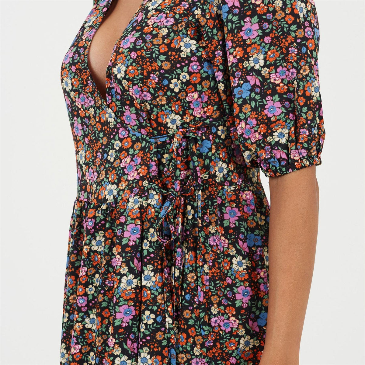 Brave Soul V-Neck Three Quarter Sleeve Midi Wrap Dress