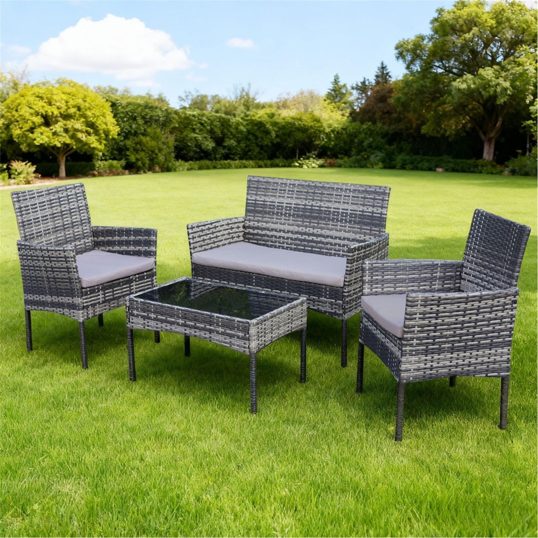 Linea Piece Rattan Weather Resistant Glass Top Garden Dining Set