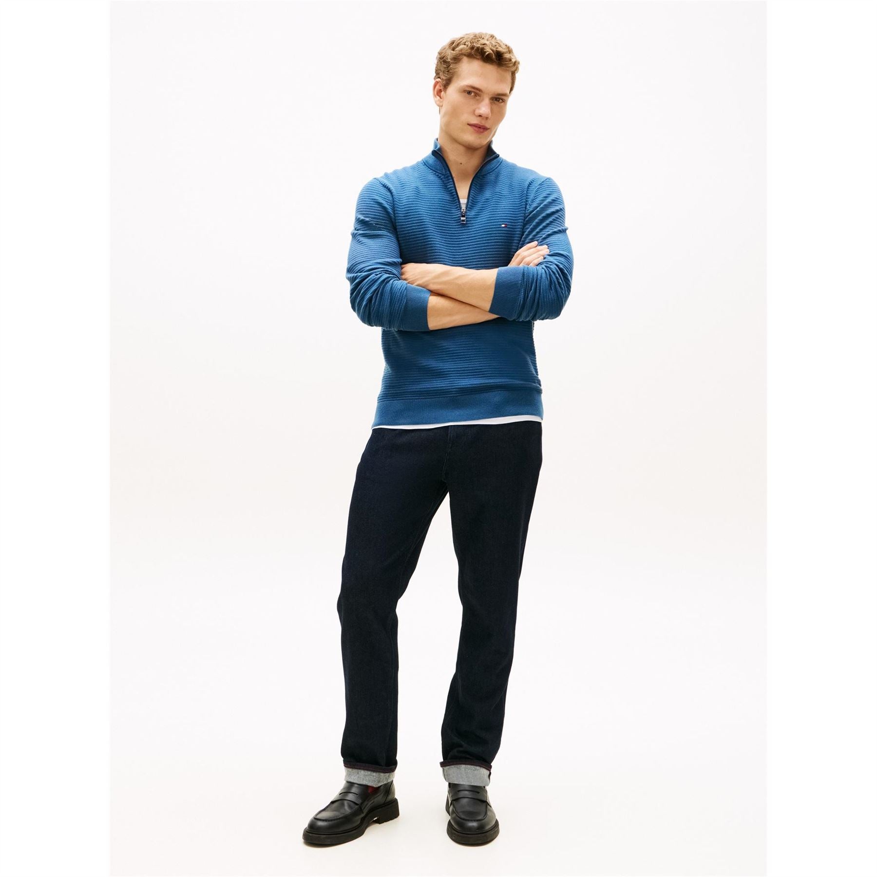 Tommy Hilfiger Zip Neck Funnel High Collar Long Sleeve Sweater