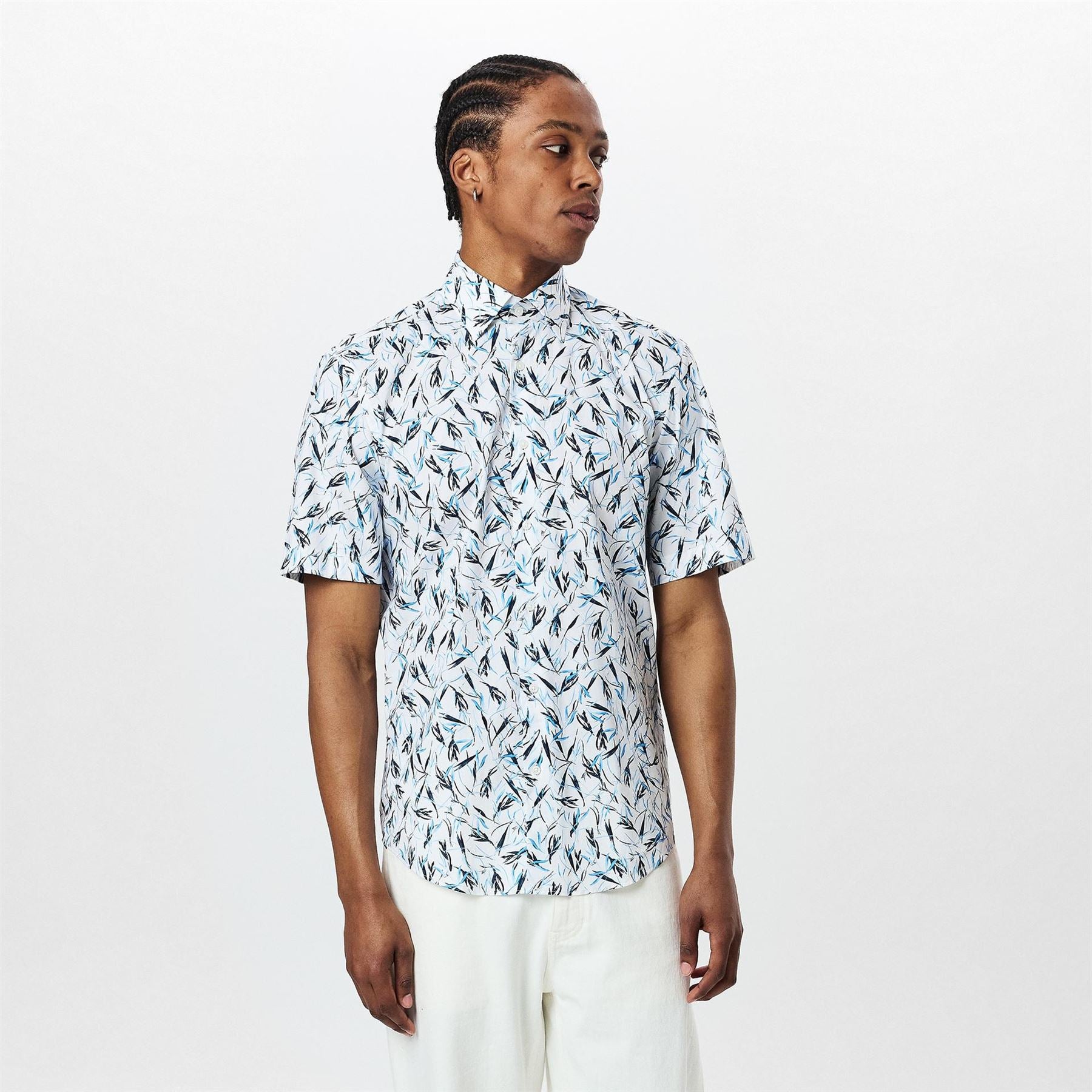 Boss H JOE Kent Patterned Short Sleeve Tailored Fit Shirt
