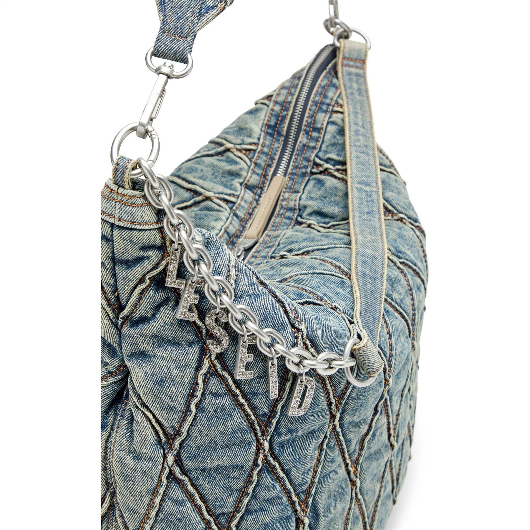 Diesel Charm Geometric Patterned Hobo Bag with Chain